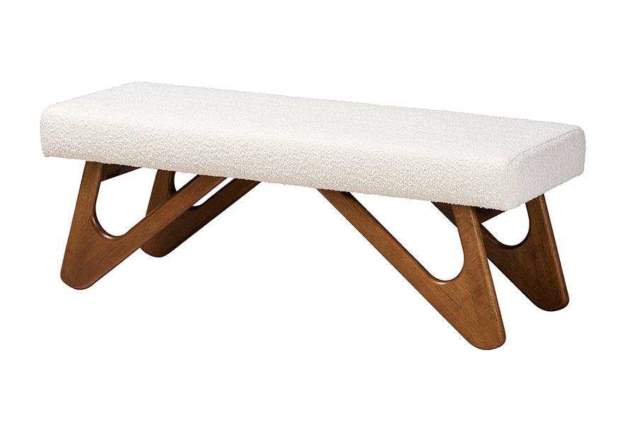 Rika Japandi Cream Boucle Fabric and Finished Wood Bench