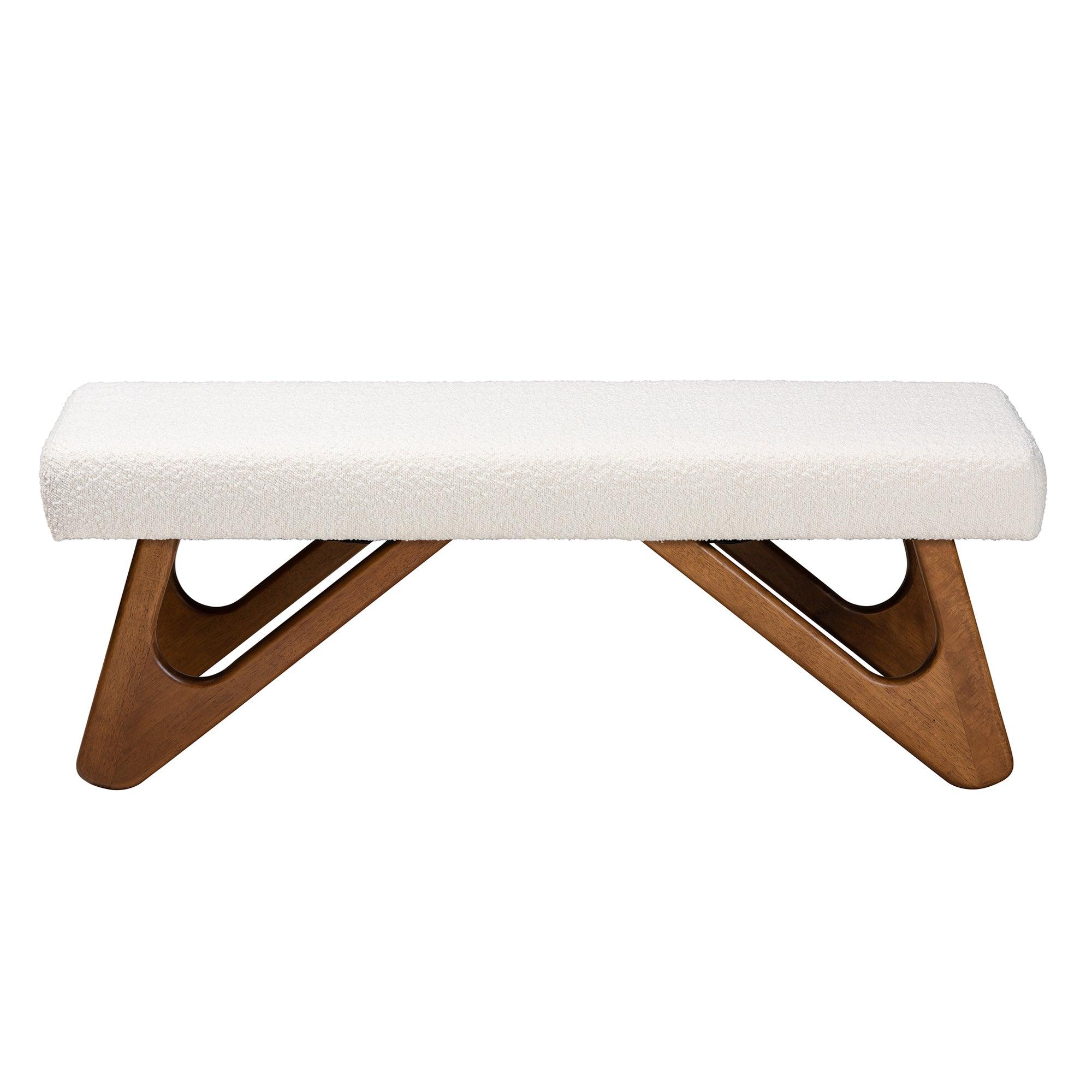 Rika Japandi Cream Boucle Fabric and Finished Wood Bench