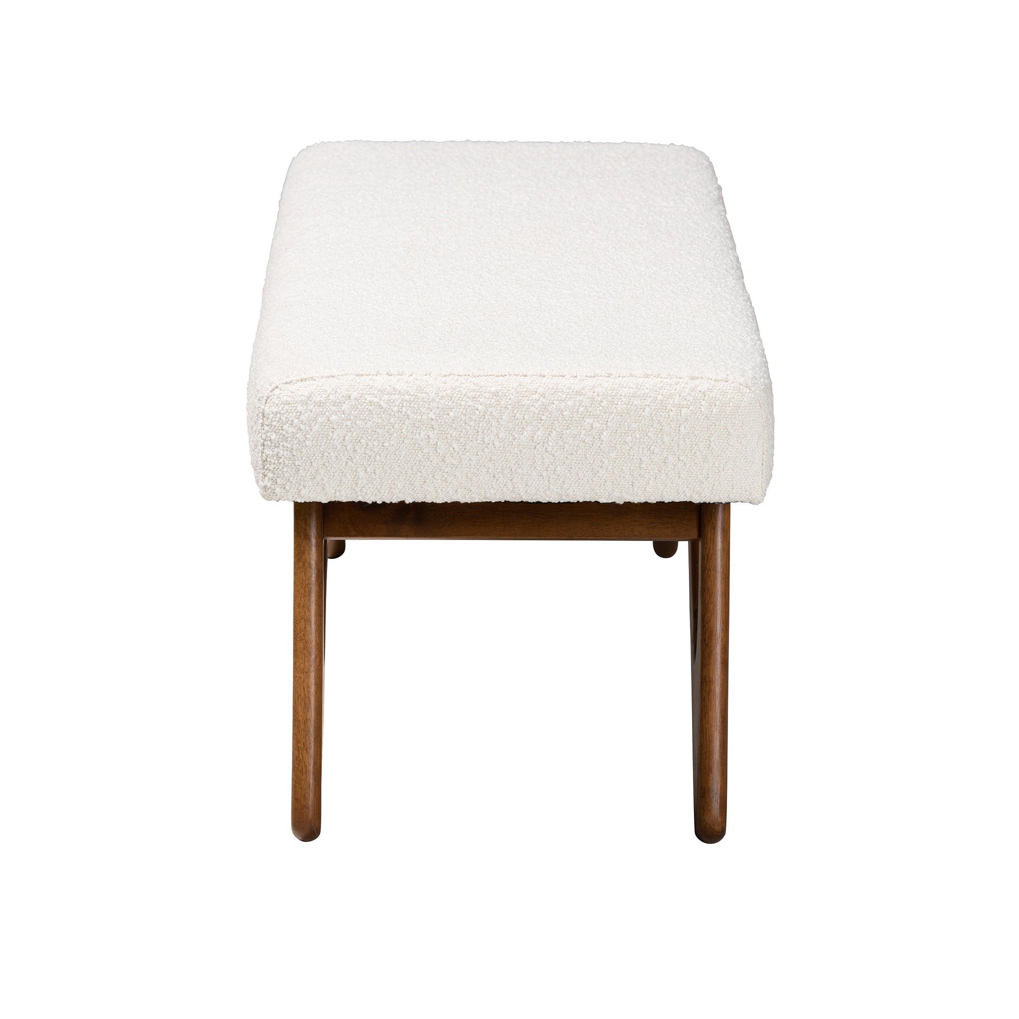 Rika Japandi Cream Boucle Fabric and Finished Wood Bench