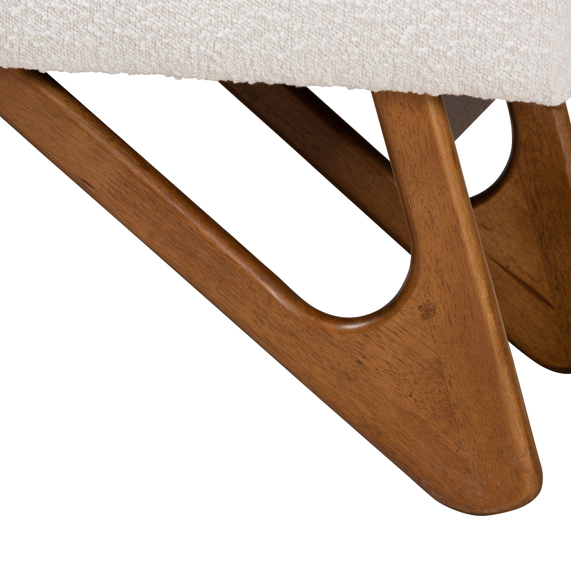 Rika Japandi Cream Boucle Fabric and Finished Wood Bench