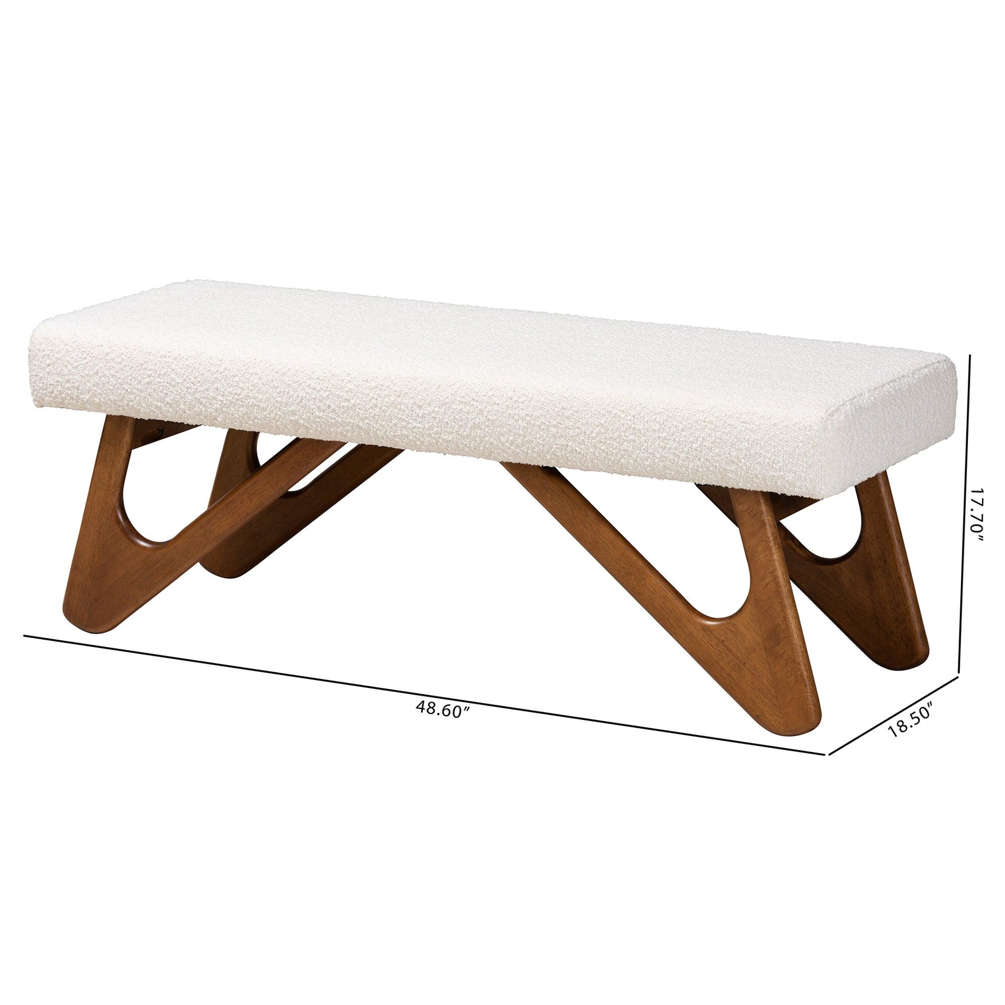 Rika Japandi Cream Boucle Fabric and Finished Wood Bench