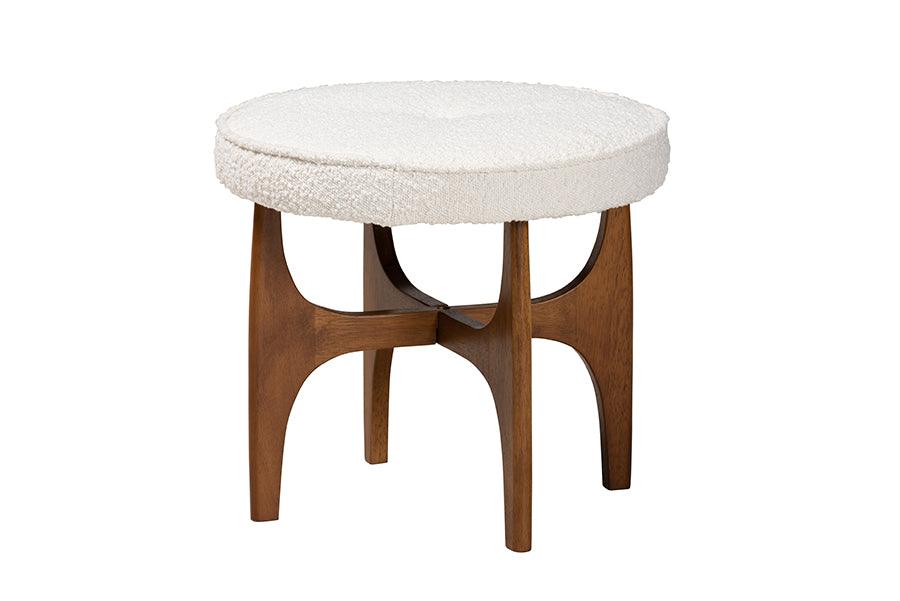 Theo Japandi Cream Boucle Fabric and Finished Rubberwood Ottoman