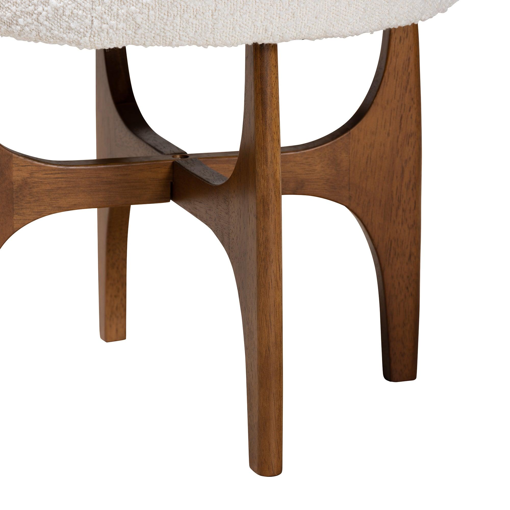 Theo Japandi Cream Boucle Fabric and Finished Rubberwood Ottoman