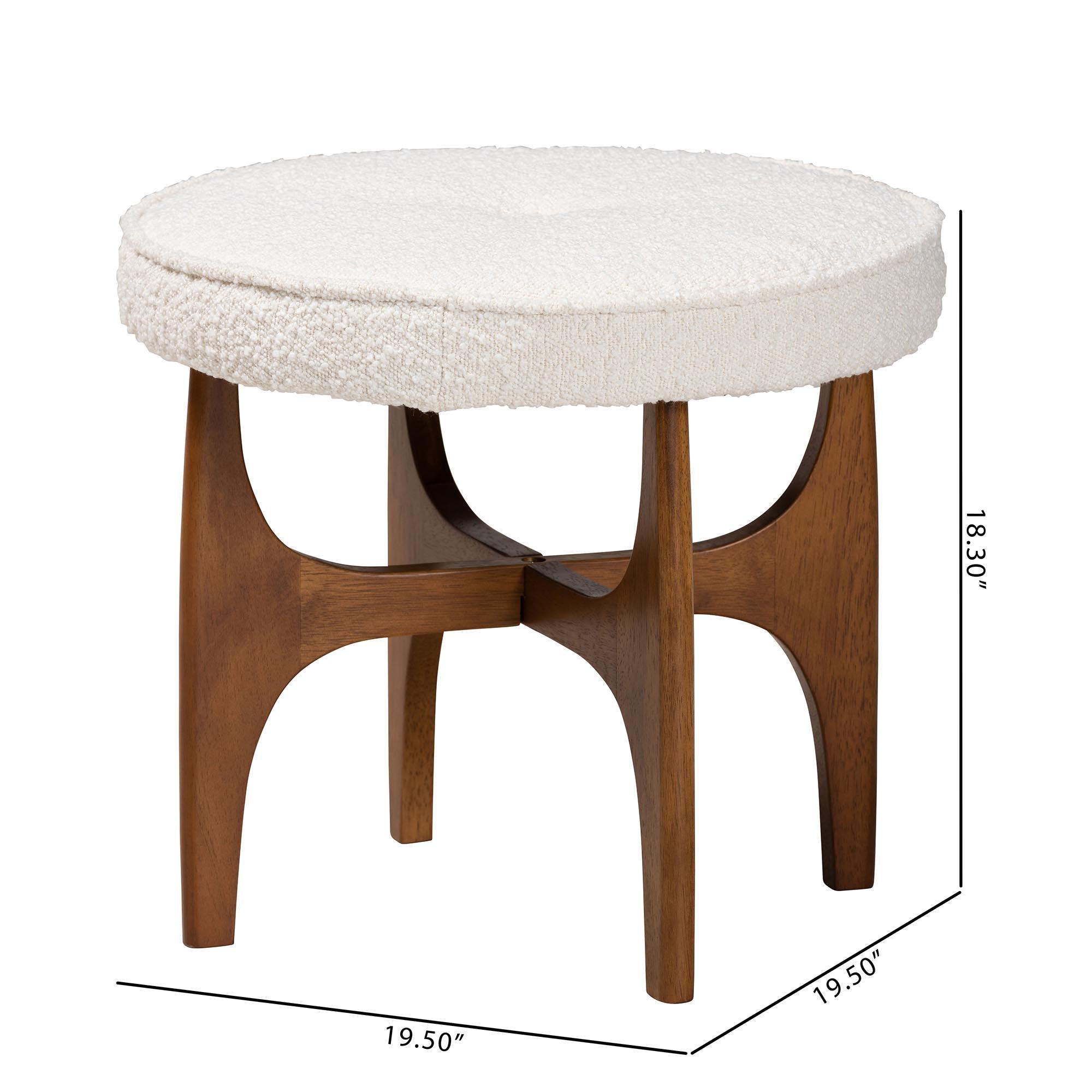 Theo Japandi Cream Boucle Fabric and Finished Rubberwood Ottoman