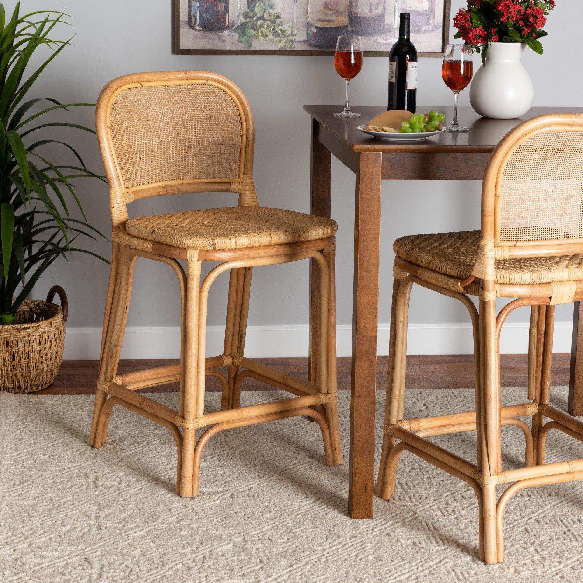 bali & pari Adrena Modern Bohemian Rattan Counter Stool