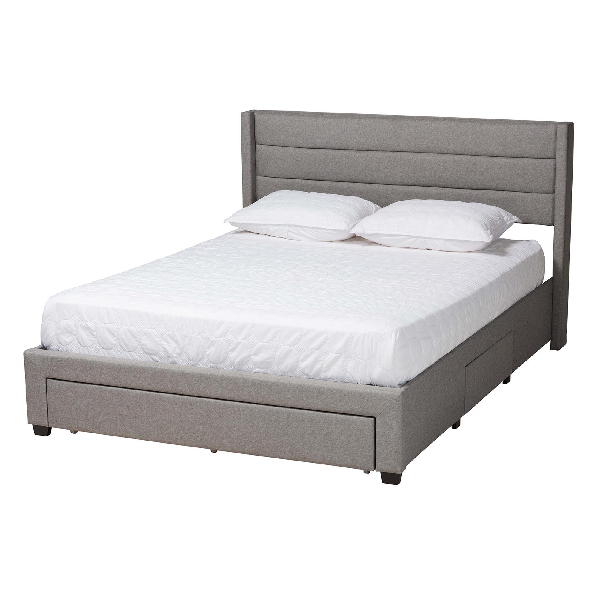 Braylon Mid-Century Modern Transitional Light Fabric and Finished Wood 3-Drawer Storage Platform Bed