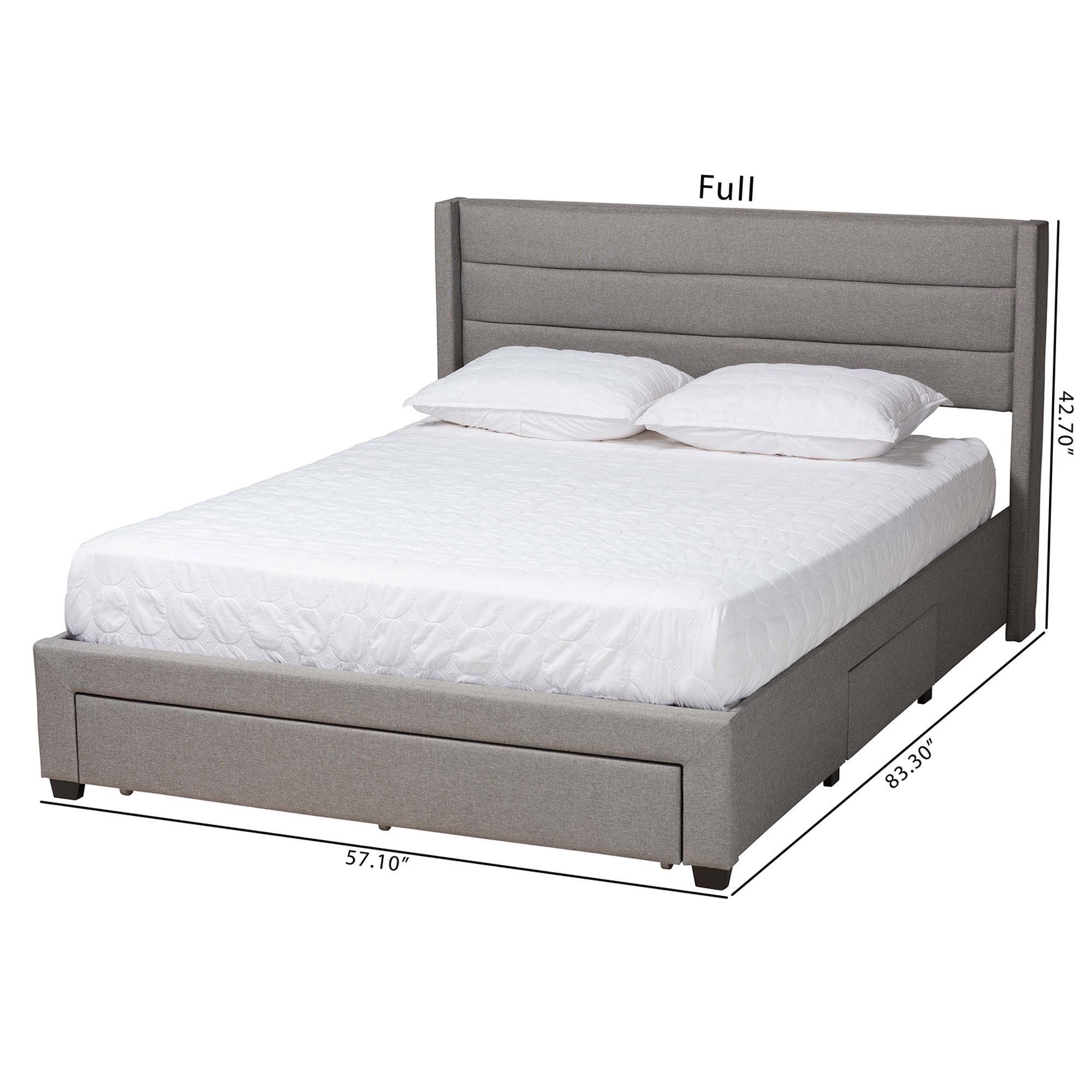 Braylon Mid-Century Modern Transitional Light Fabric and Finished Wood 3-Drawer Storage Platform Bed