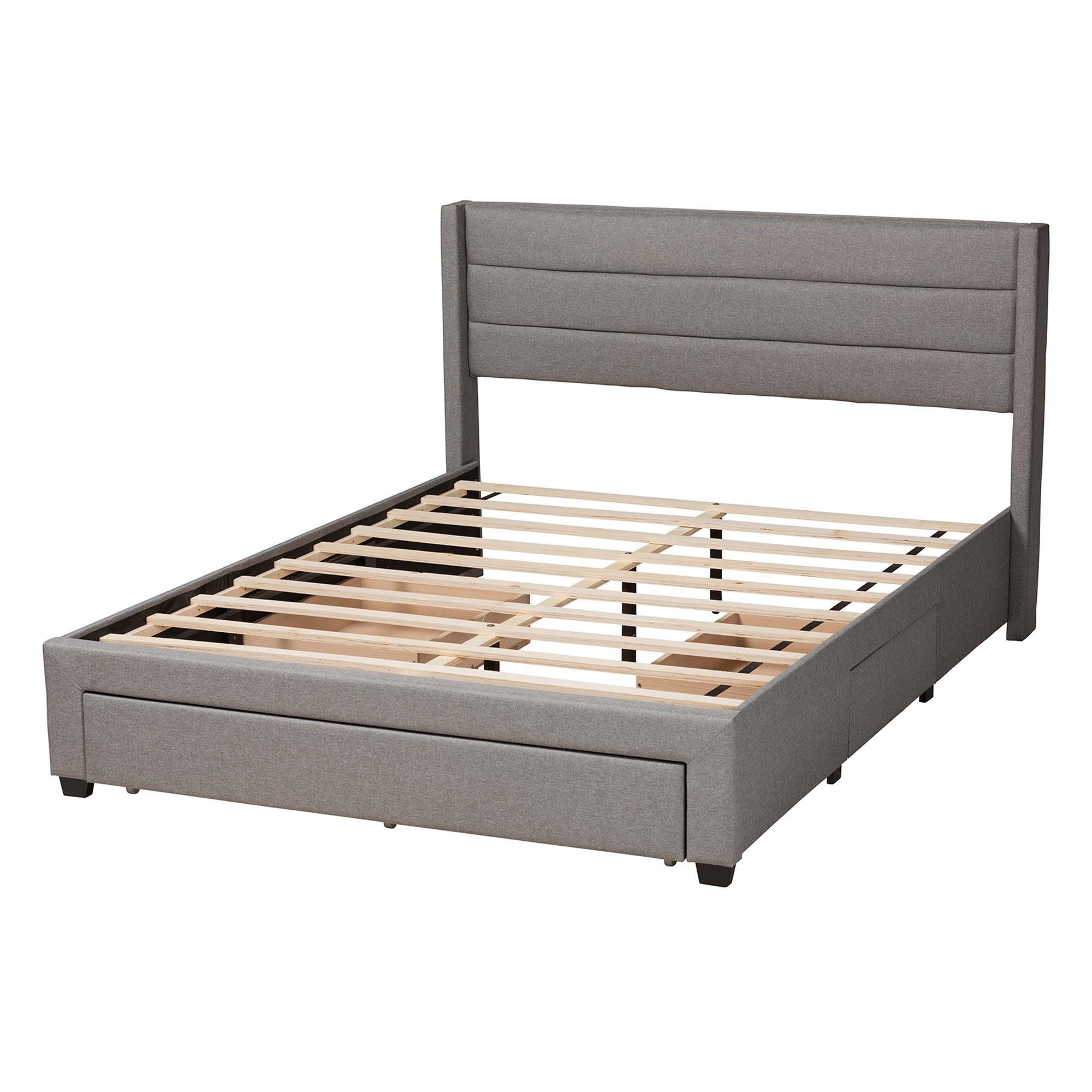 Braylon Mid-Century Modern Transitional Light Fabric and Finished Wood 3-Drawer Storage Platform Bed