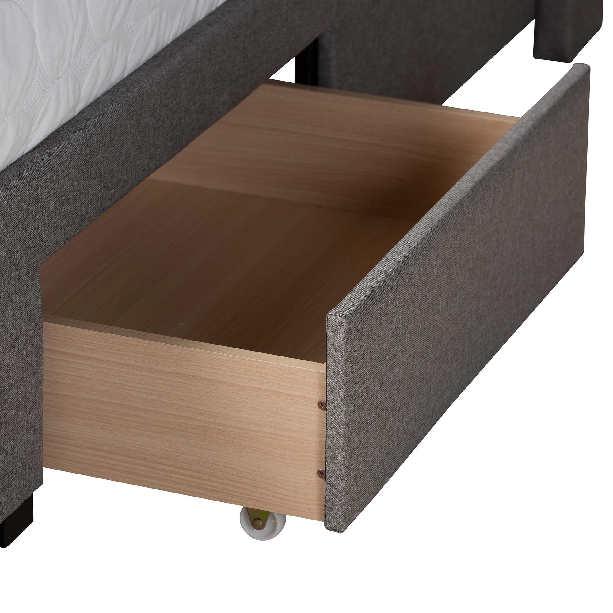 Braylon Mid-Century Modern Transitional Light Fabric and Finished Wood 3-Drawer Storage Platform Bed