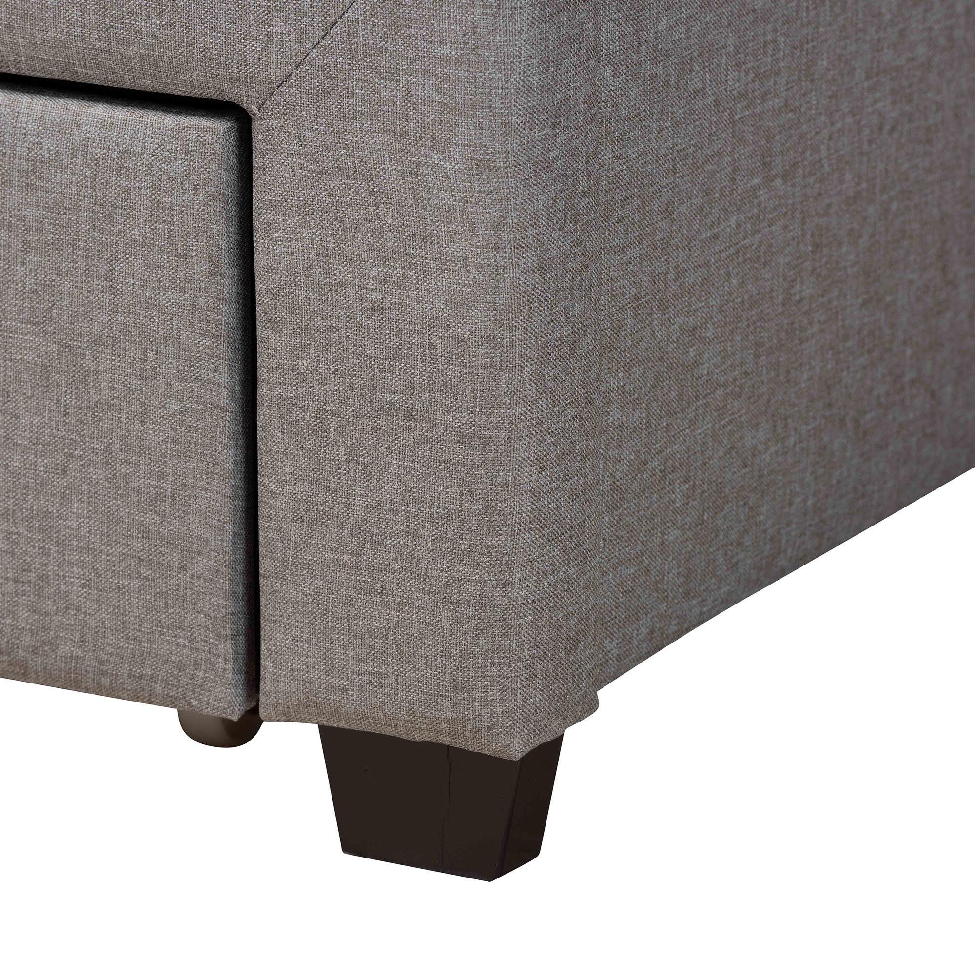 Braylon Mid-Century Modern Transitional Light Fabric and Finished Wood 3-Drawer Storage Platform Bed
