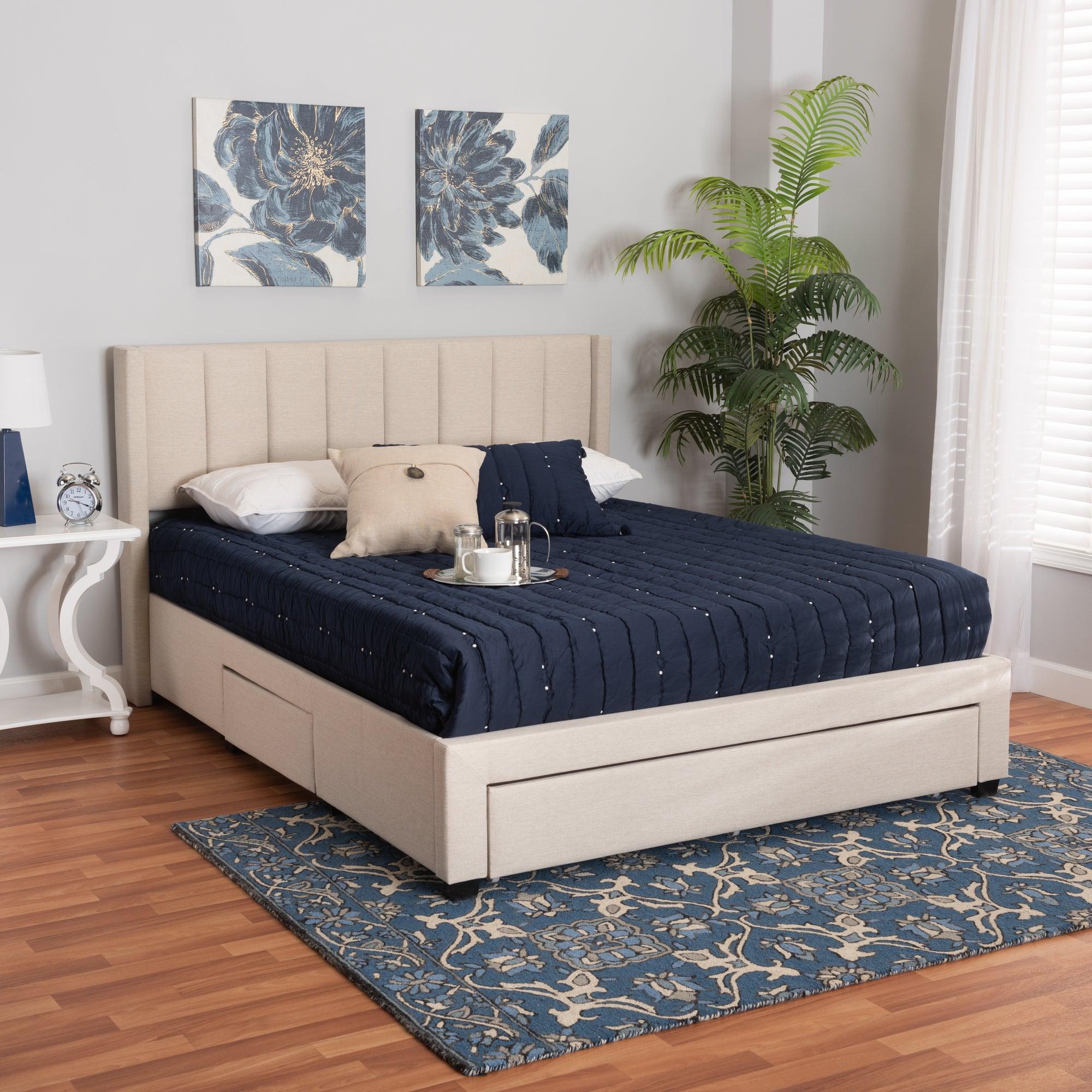 Coronado Mid-Century Modern Transitional Fabric 3-Drawer Storage Platform Bed