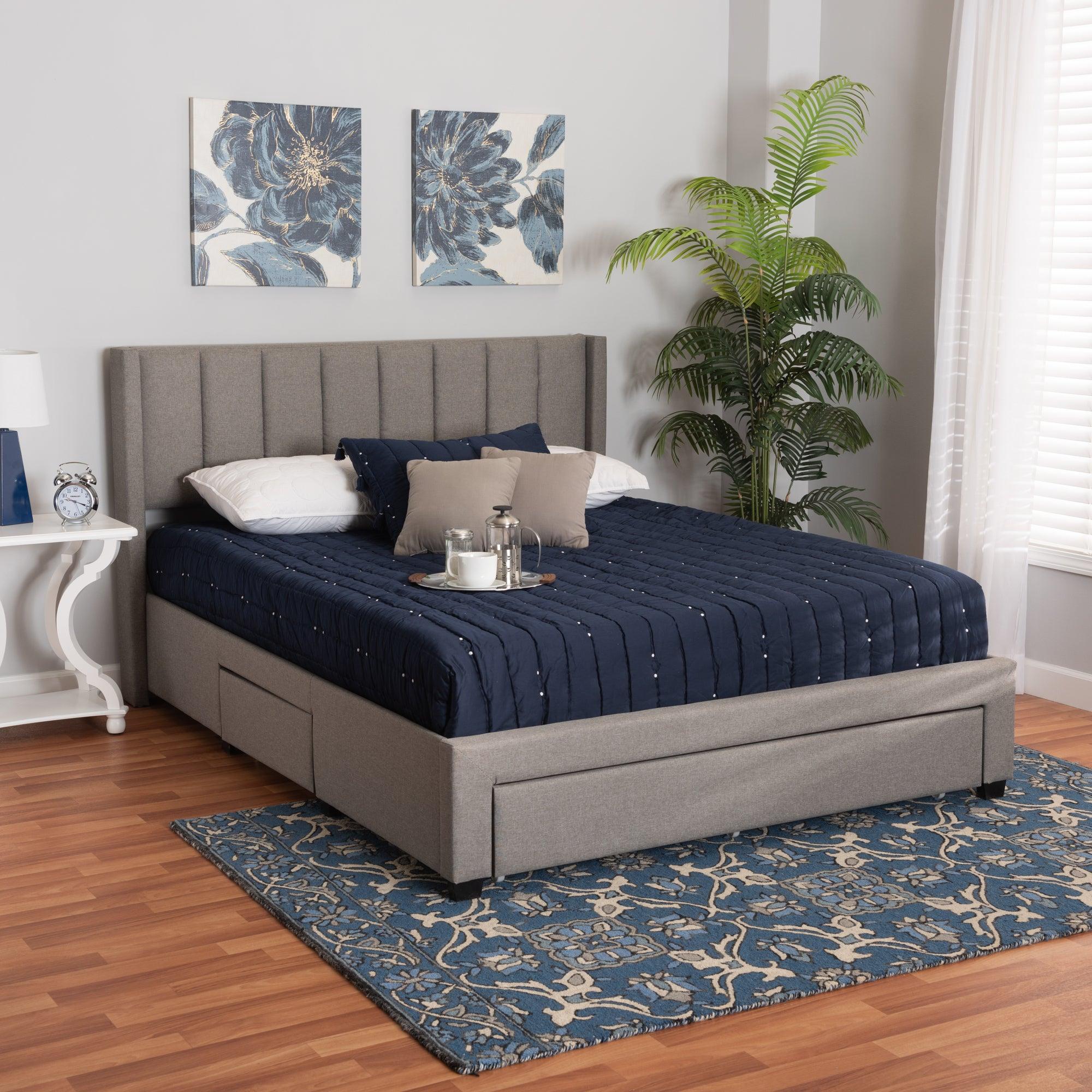 Coronado Mid-Century Modern Transitional Fabric 3-Drawer Storage Platform Bed