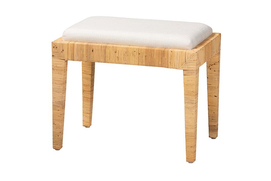 Bali & Pari Sofia Modern Bohemian Rattan and Mahogany Wood Ottoman