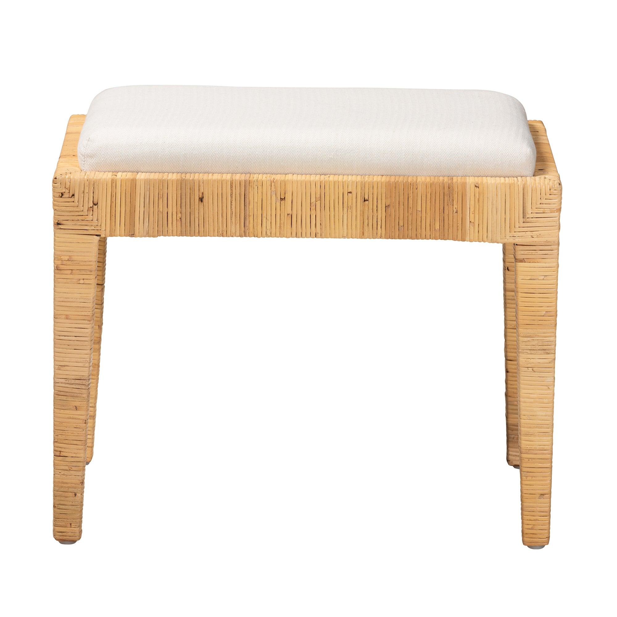 Bali & Pari Sofia Modern Bohemian Rattan and Mahogany Wood Ottoman