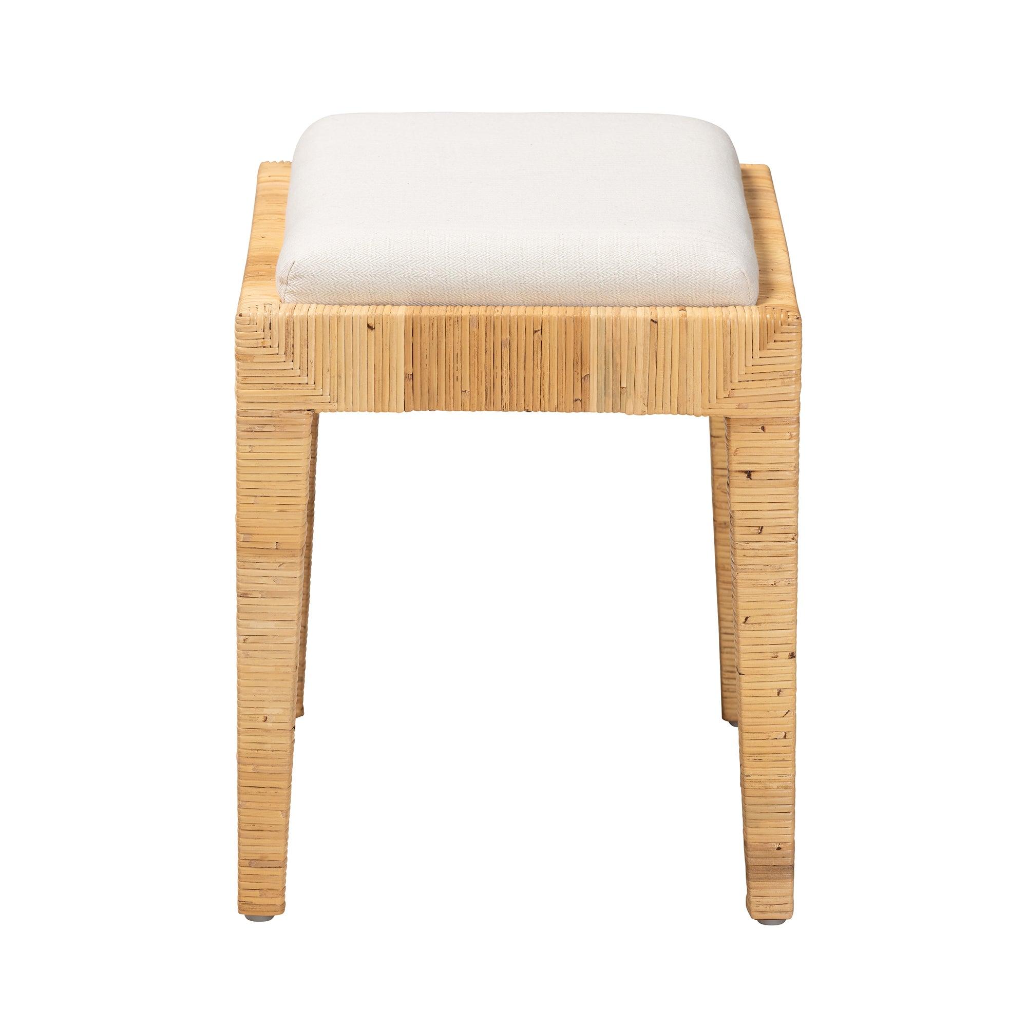 Bali & Pari Sofia Modern Bohemian Rattan and Mahogany Wood Ottoman