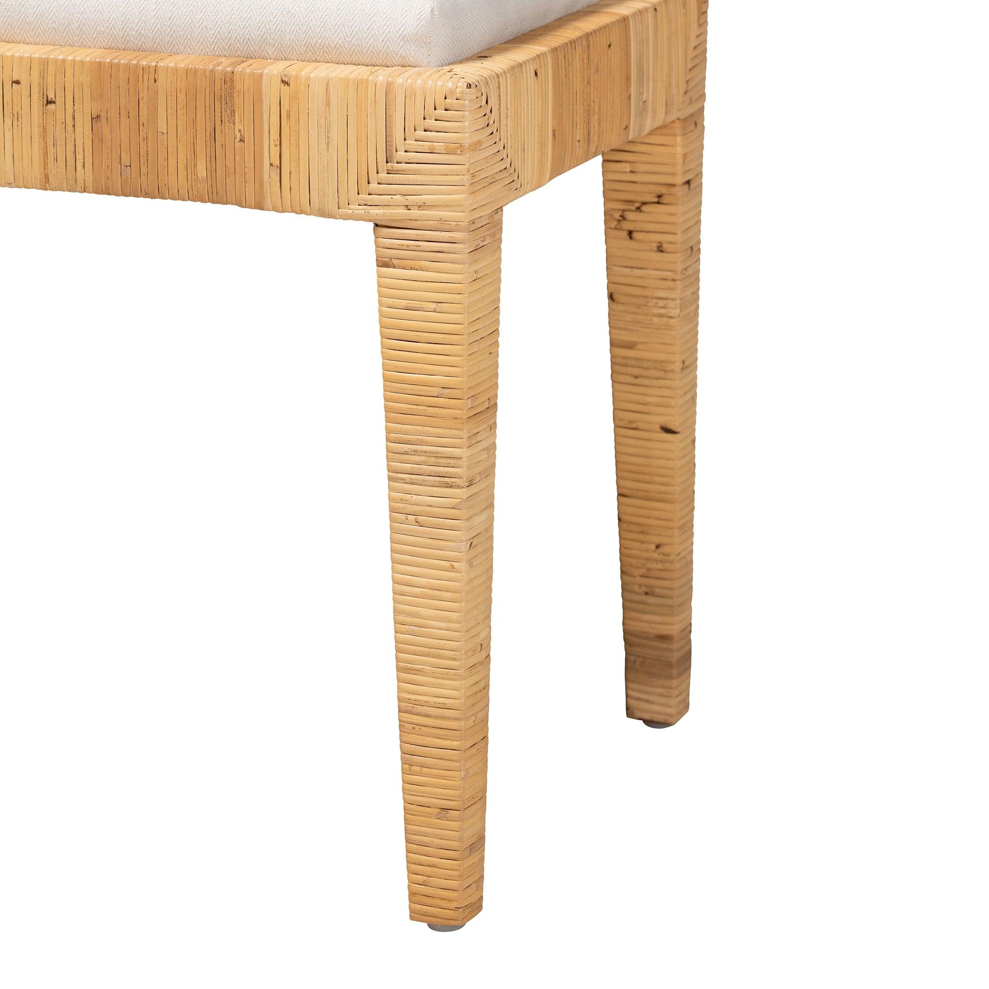 Bali & Pari Sofia Modern Bohemian Rattan and Mahogany Wood Ottoman