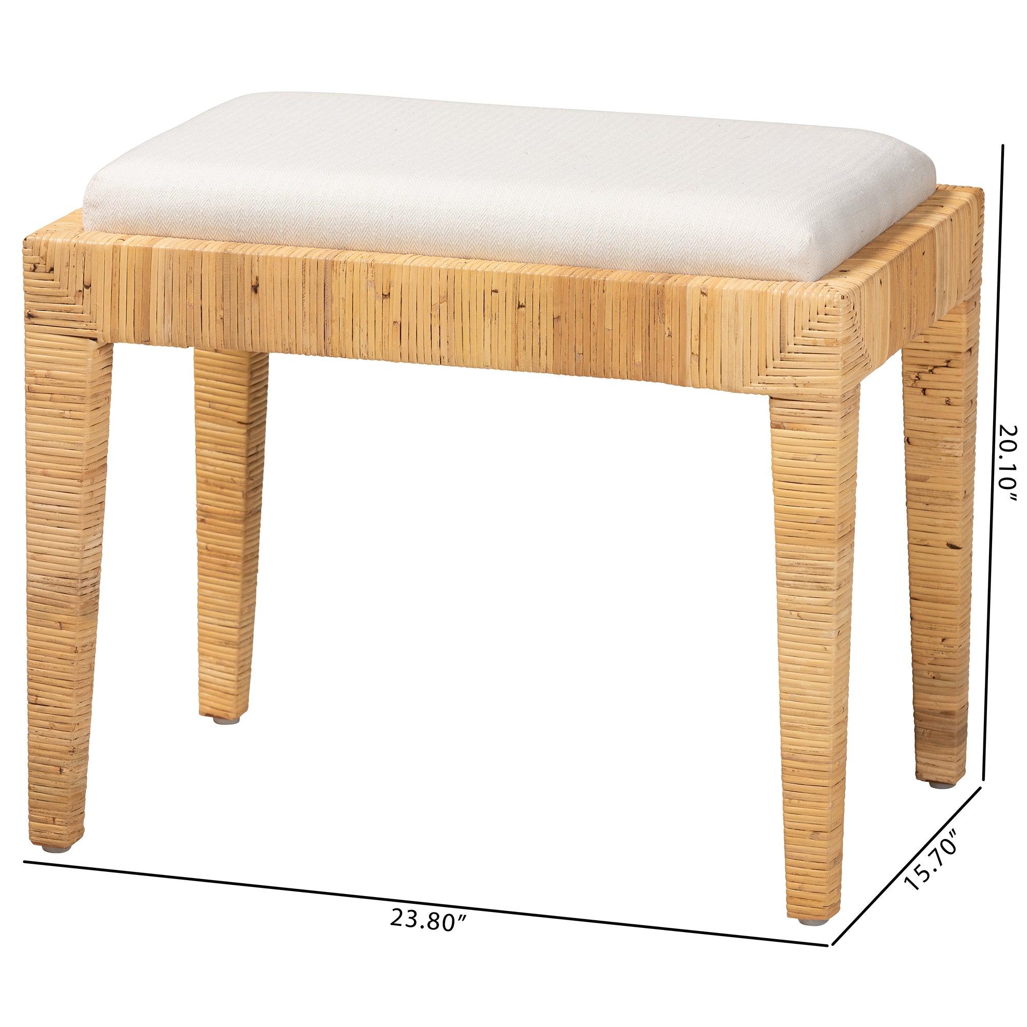 Bali & Pari Sofia Modern Bohemian Rattan and Mahogany Wood Ottoman