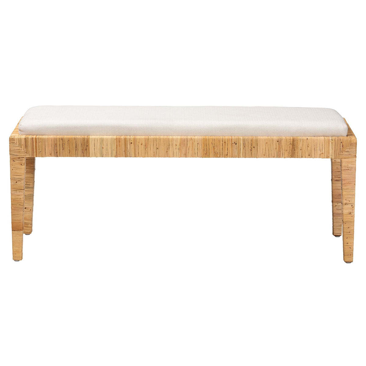 Bali & Pari Sofia Modern Bohemian Rattan and Mahogany Wood Bench