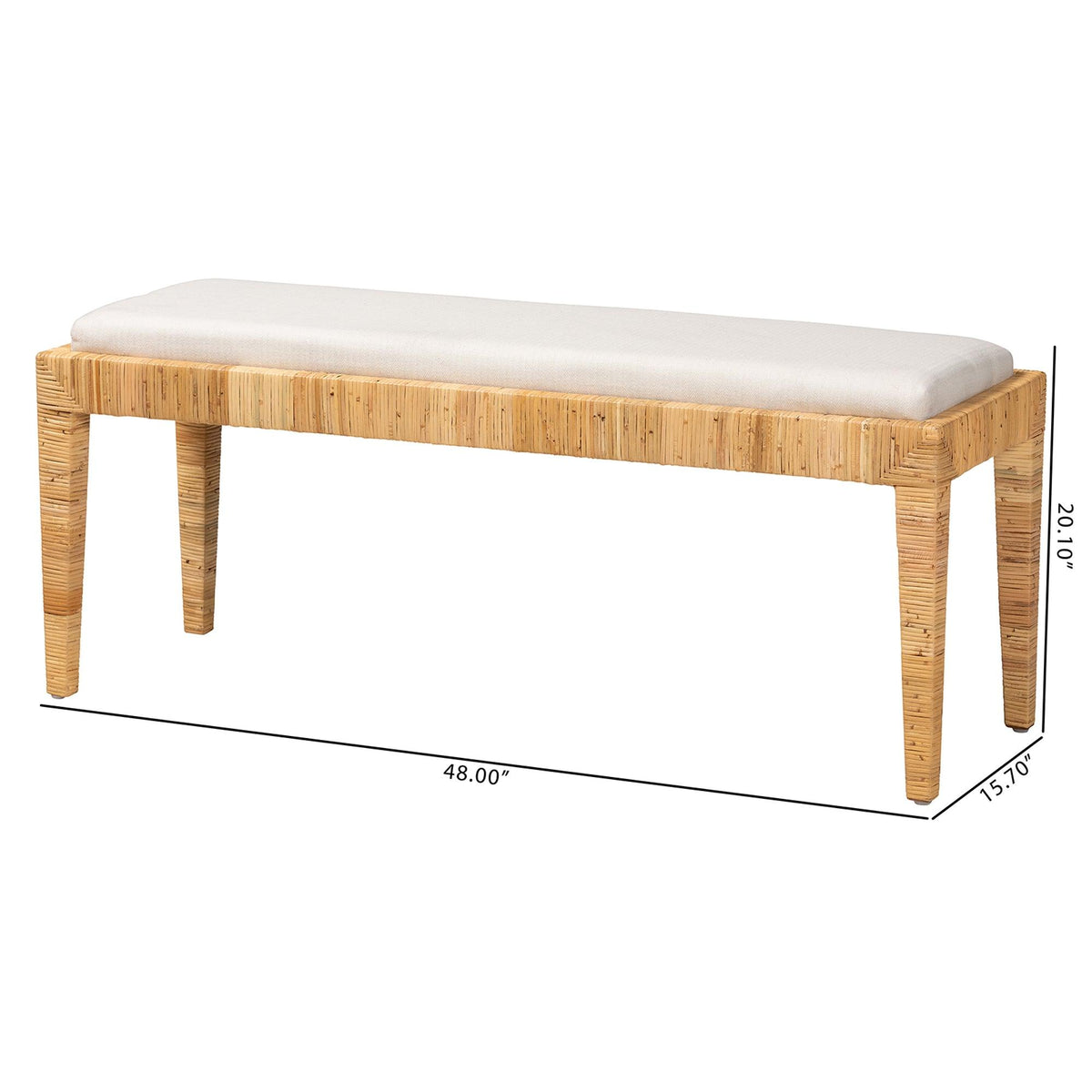 Bali & Pari Sofia Modern Bohemian Rattan and Mahogany Wood Bench