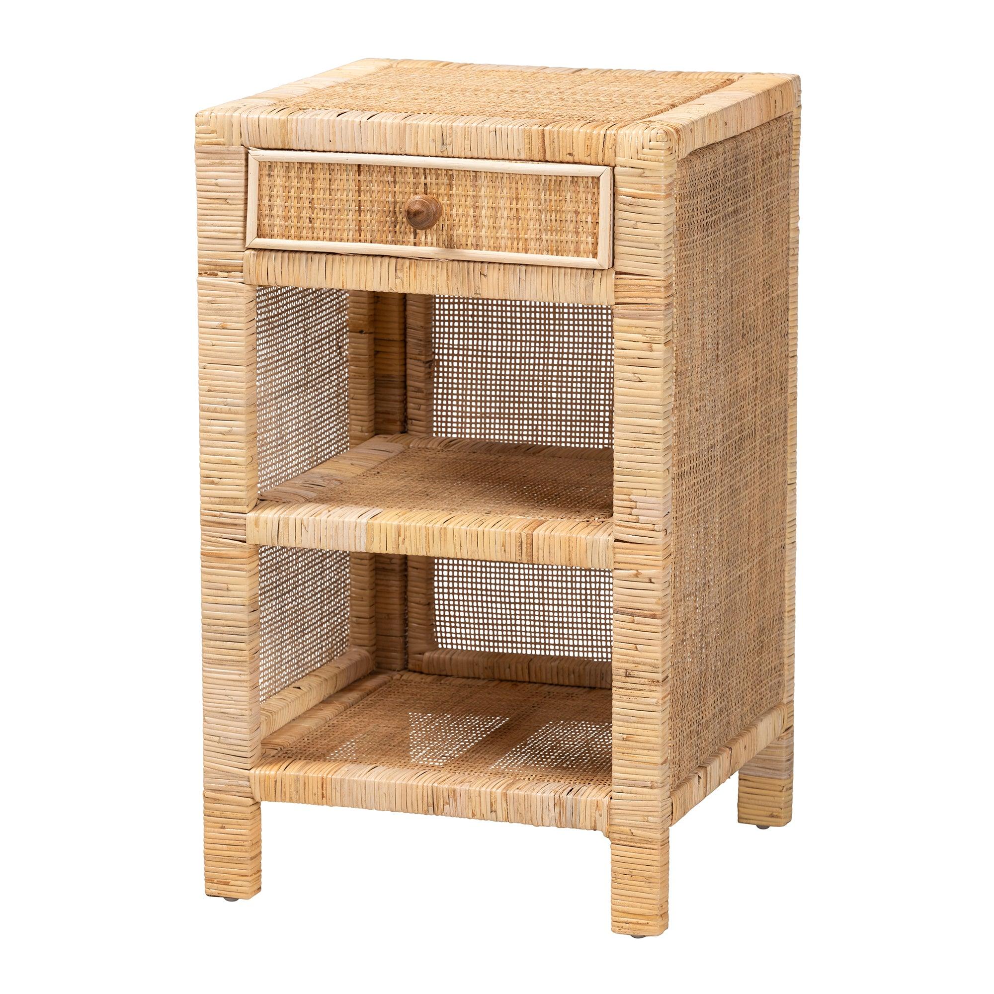 Bali & Pari Bella Modern Bohemian Mahogany Wood and Rattan 1-Drawer Nightstand