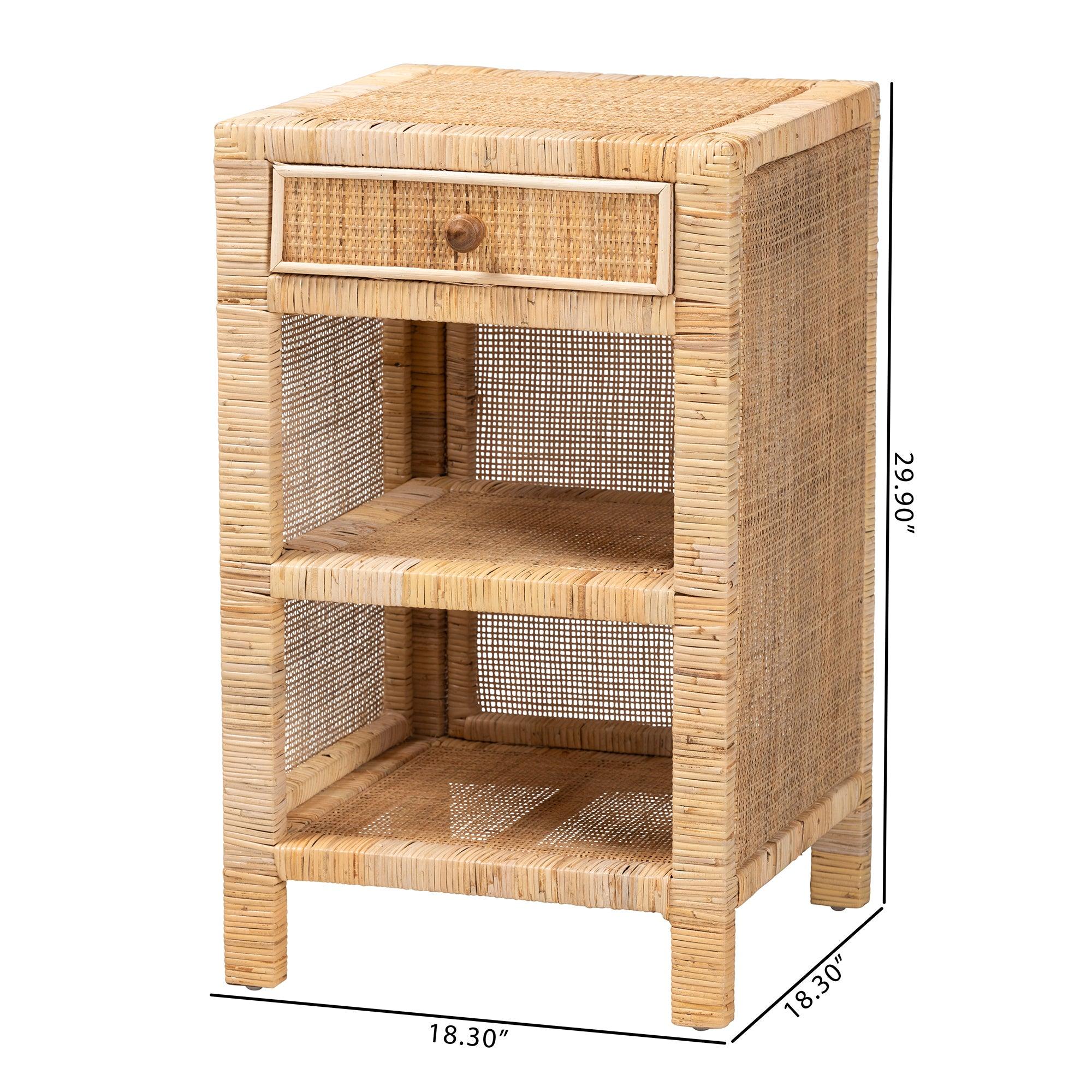 Bali & Pari Bella Modern Bohemian Mahogany Wood and Rattan 1-Drawer Nightstand