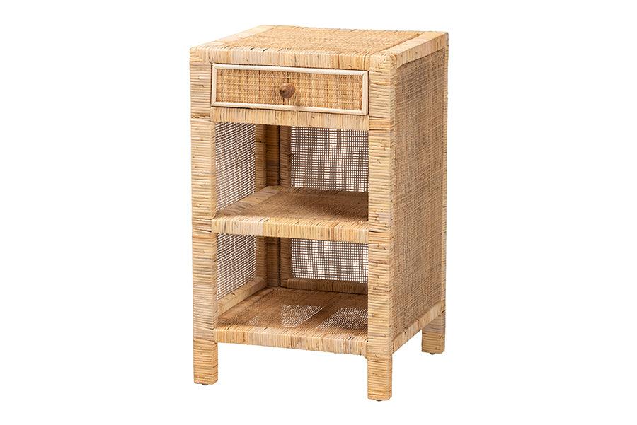 Bali & Pari Bella Modern Bohemian Mahogany Wood and Rattan 1-Drawer Nightstand