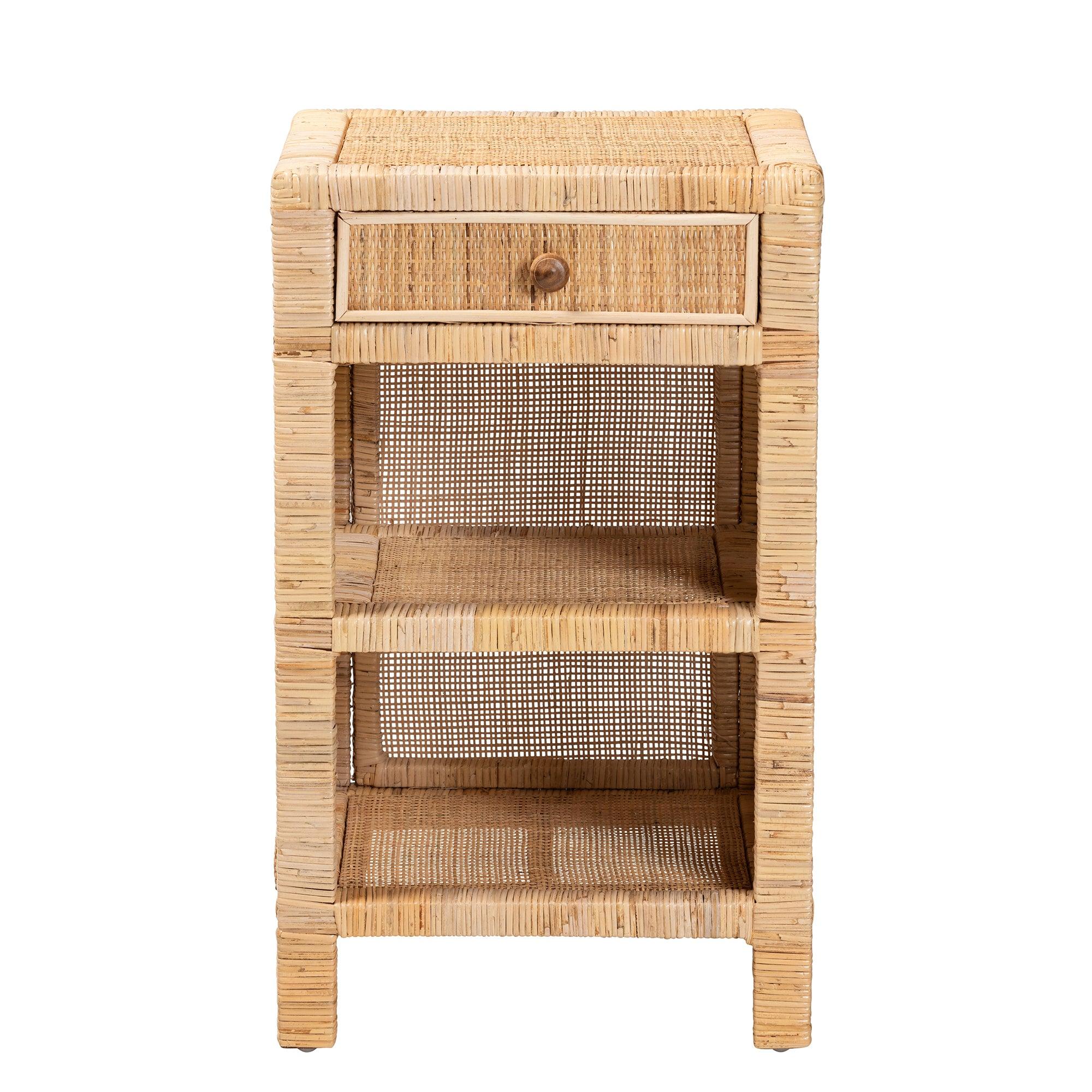 Bali & Pari Bella Modern Bohemian Mahogany Wood and Rattan 1-Drawer Nightstand