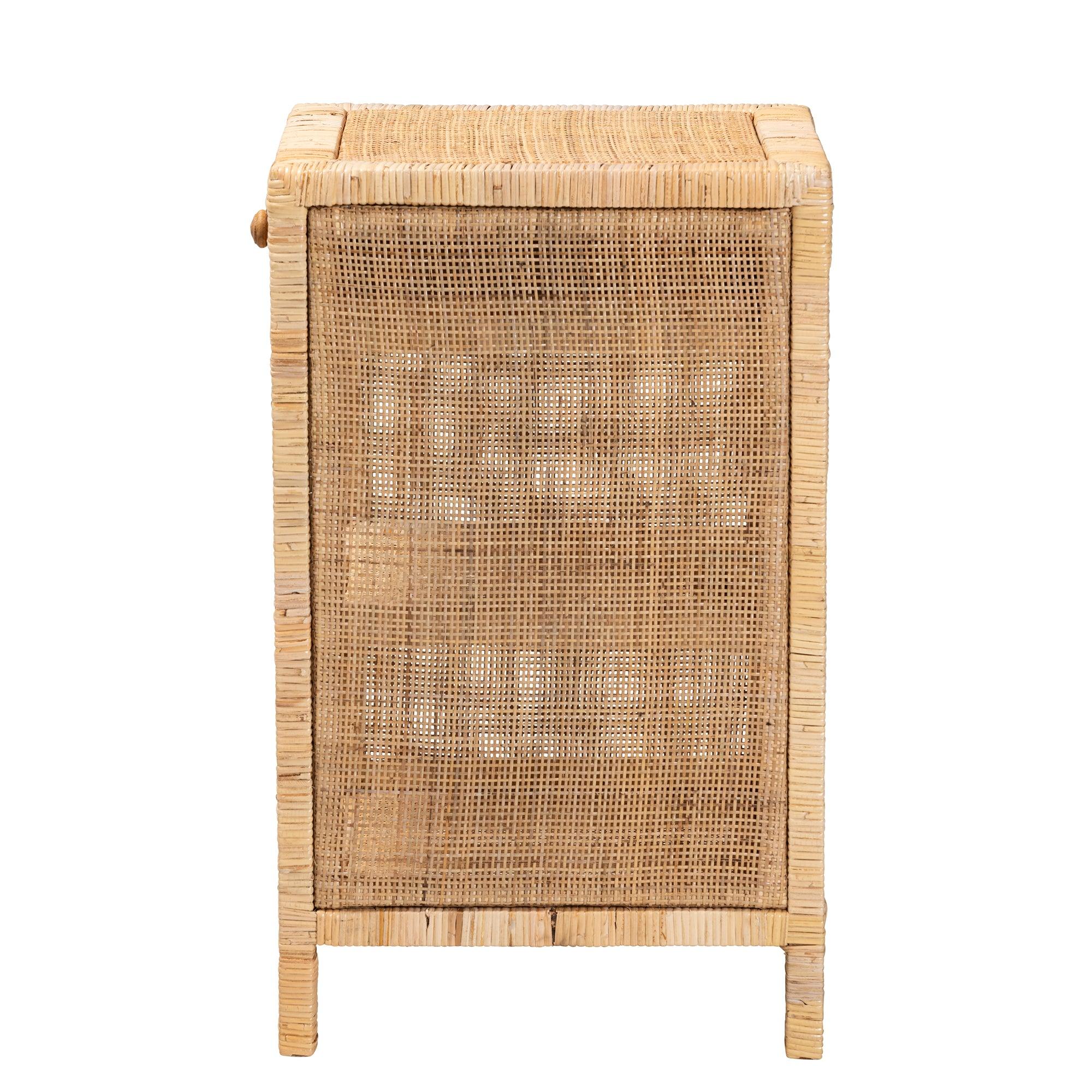 Bali & Pari Bella Modern Bohemian Mahogany Wood and Rattan 1-Drawer Nightstand