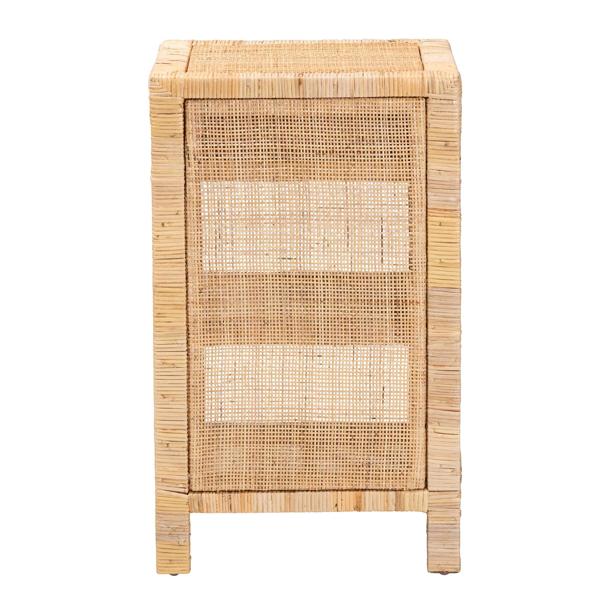 Bali & Pari Bella Modern Bohemian Mahogany Wood and Rattan 1-Drawer Nightstand