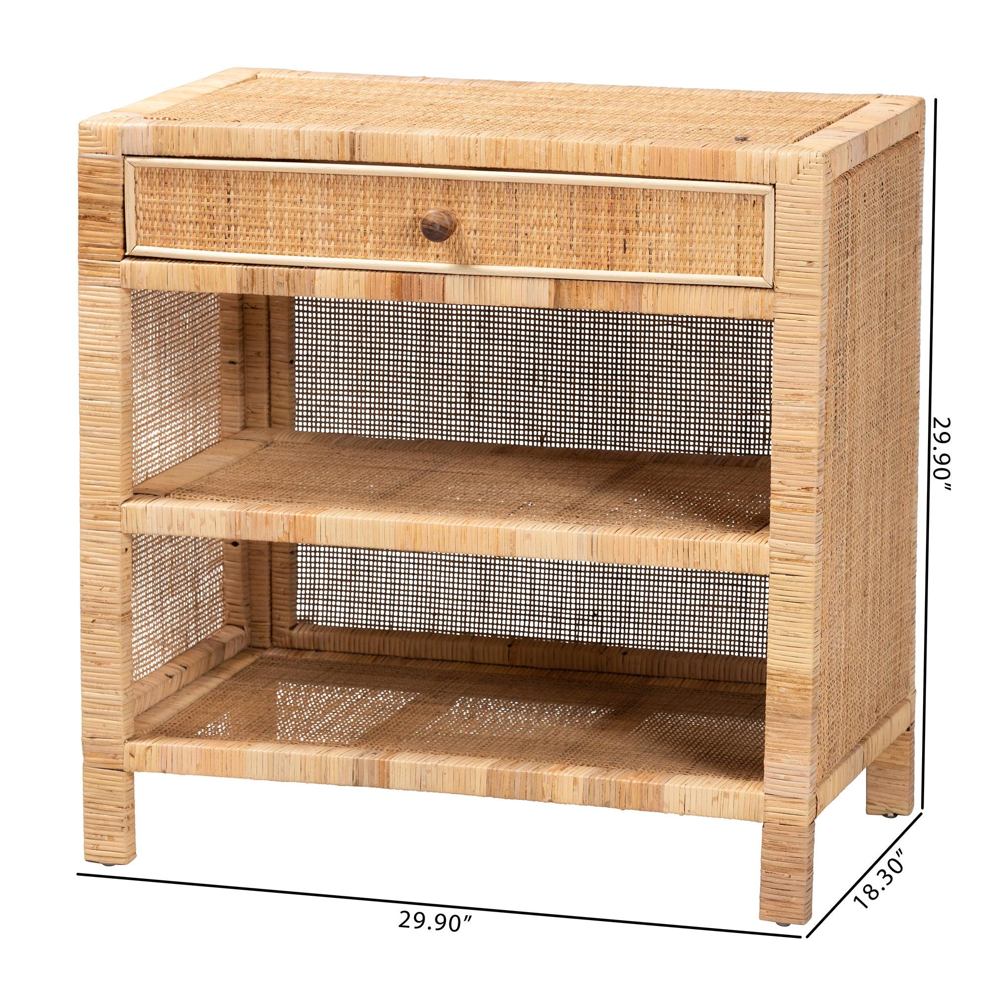 Bali & Pari Bella Modern Bohemian Mahogany Wood and Rattan 1-Drawer Console Table