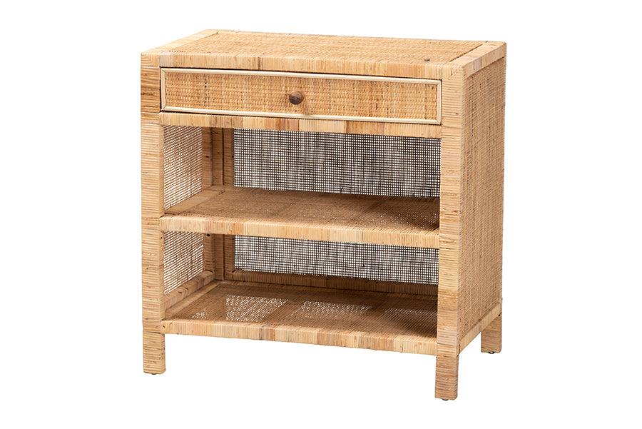 Bali & Pari Bella Modern Bohemian Mahogany Wood and Rattan 1-Drawer Console Table