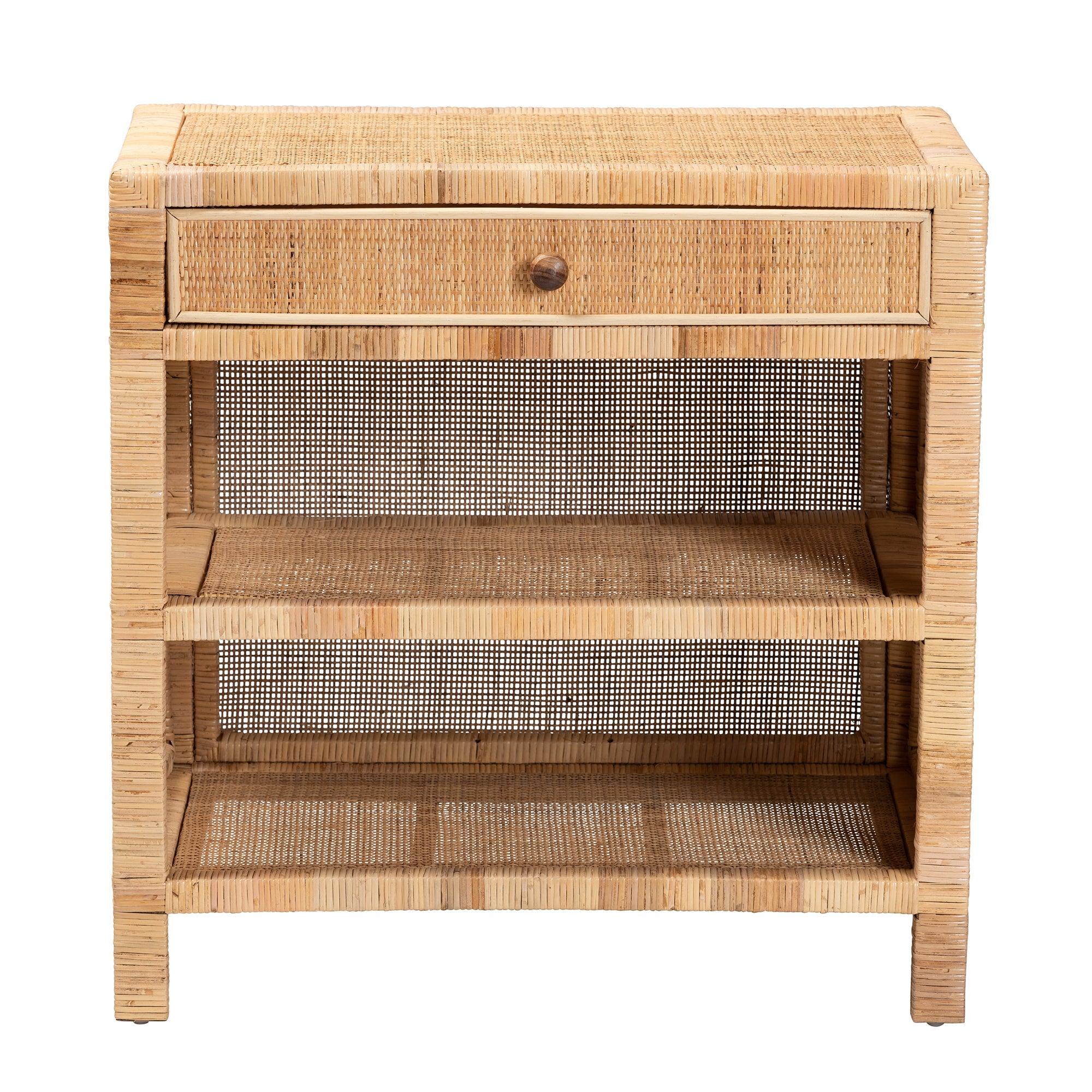 Bali & Pari Bella Modern Bohemian Mahogany Wood and Rattan 1-Drawer Console Table