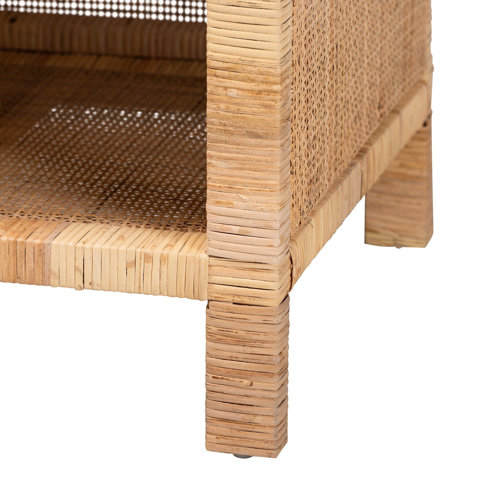Bali & Pari Bella Modern Bohemian Mahogany Wood and Rattan 1-Drawer Console Table
