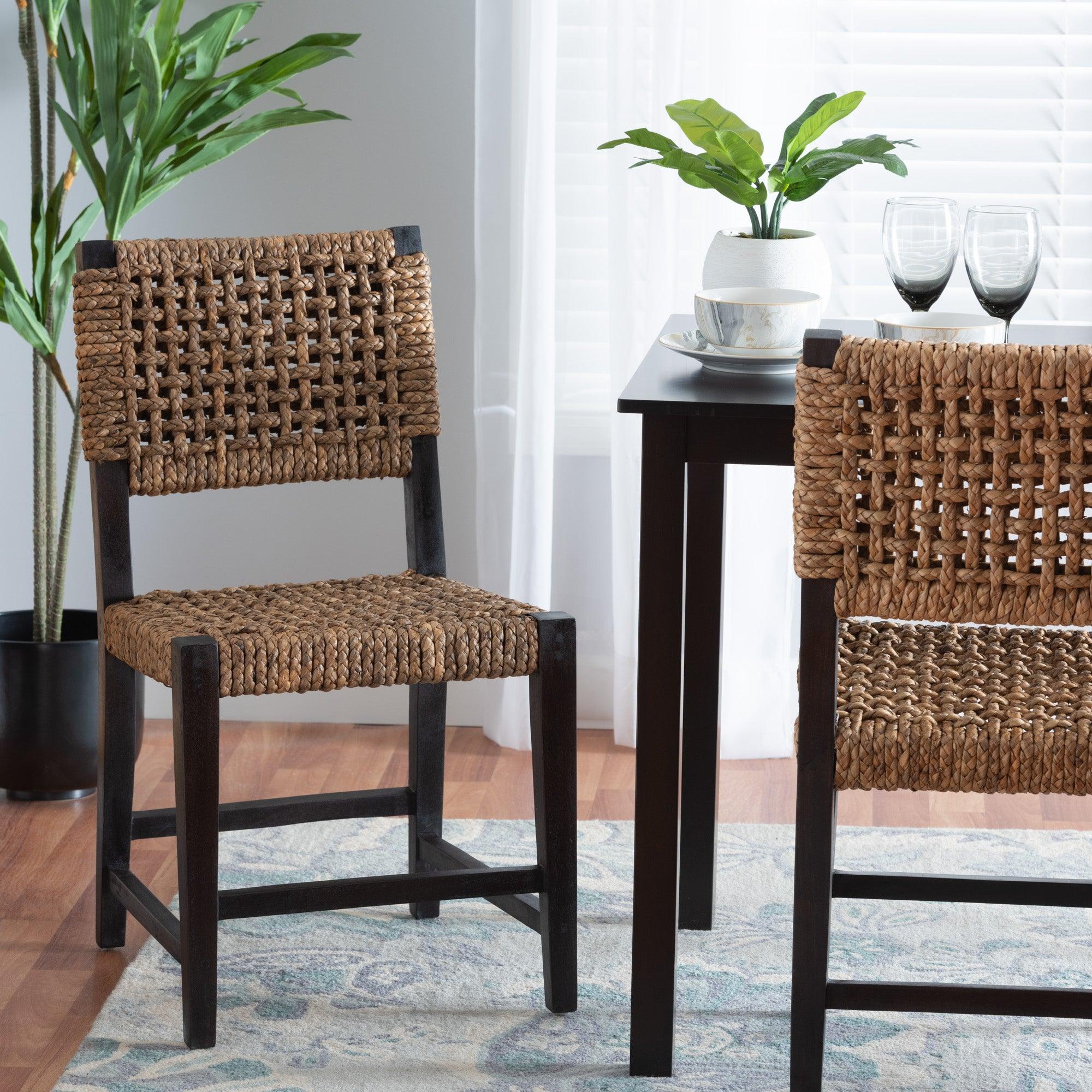 bali & pari Alise Modern Bohemian Mahogany Wood and Seagrass Dining Chair