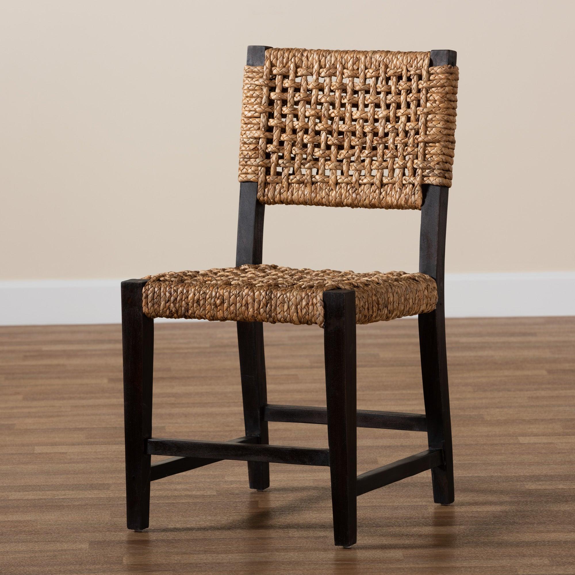 bali & pari Alise Modern Bohemian Mahogany Wood and Seagrass Dining Chair