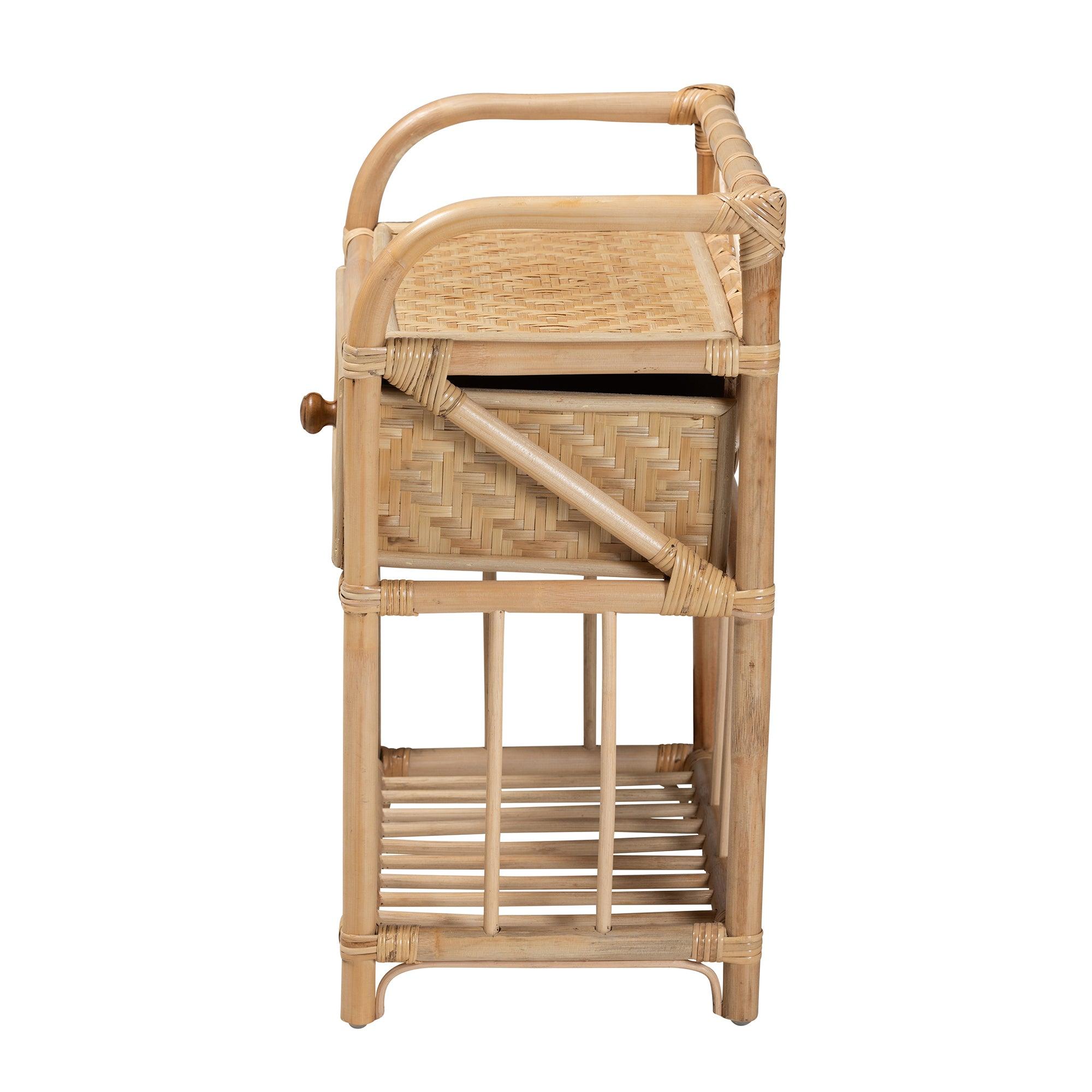 Bali & Pari Kobie Modern Bohemian Rattan 1-Drawer Nightstand