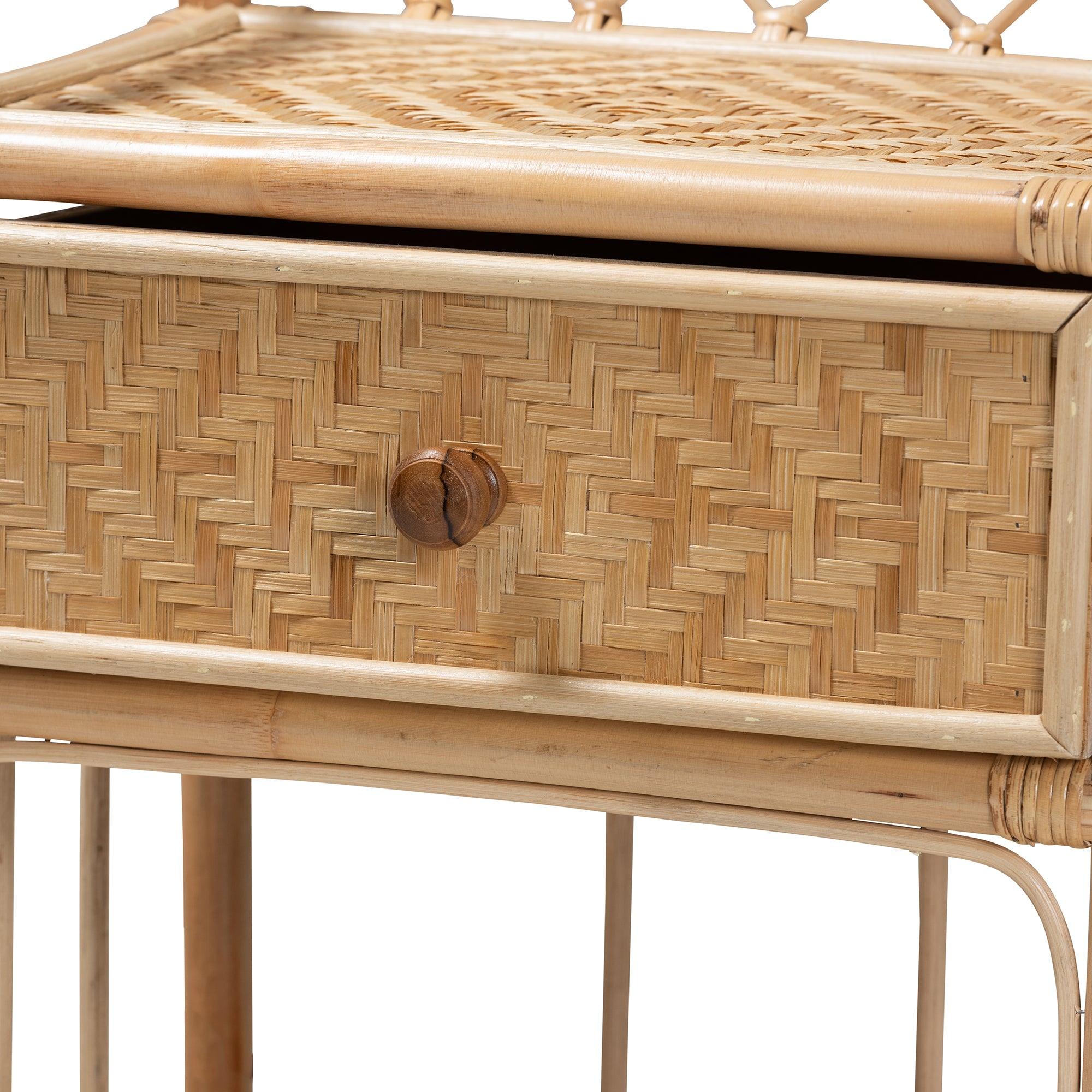 Bali & Pari Kobie Modern Bohemian Rattan 1-Drawer Nightstand