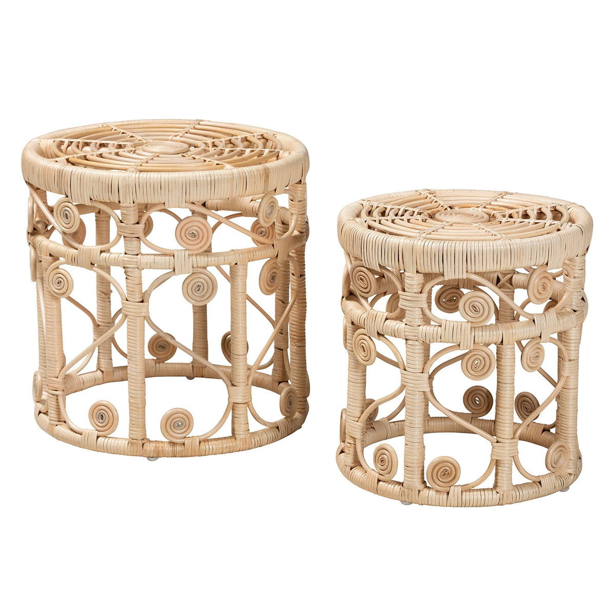 Bali & Pari Bowie Modern Bohemian Rattan 2-Piece Nesting End Table Set