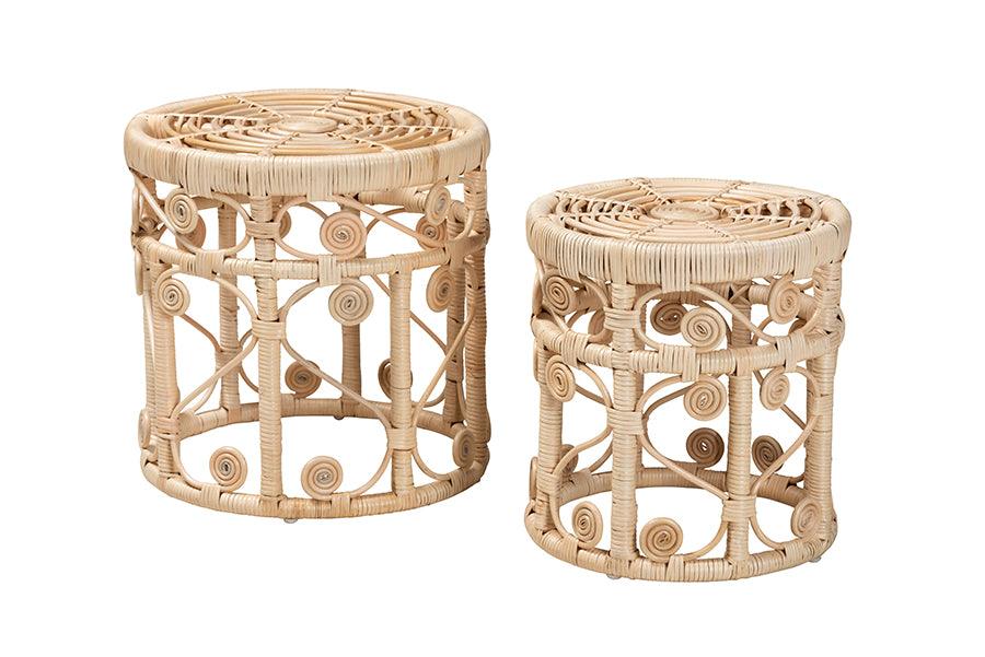 Bali & Pari Bowie Modern Bohemian Rattan 2-Piece Nesting End Table Set