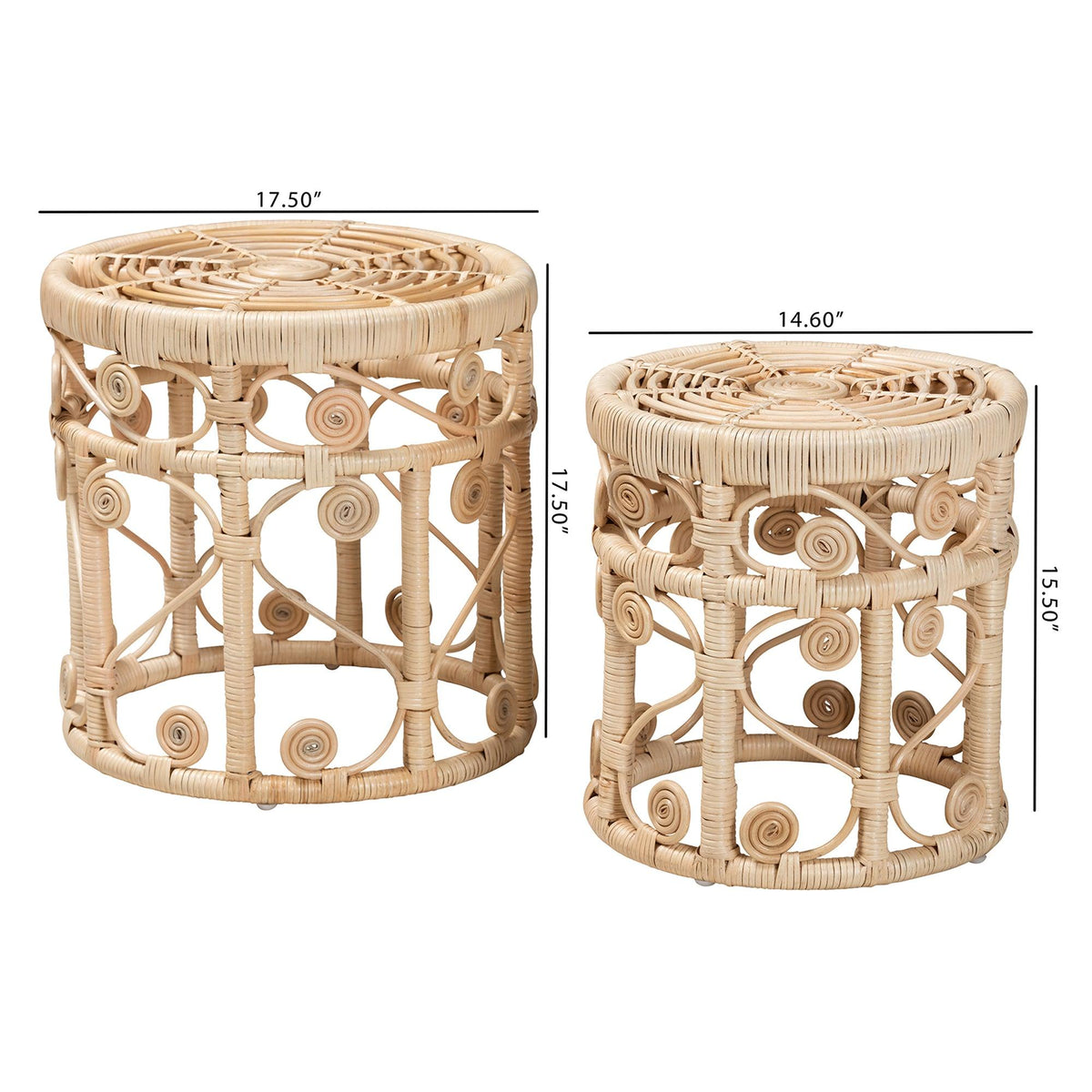 Bali & Pari Bowie Modern Bohemian Rattan 2-Piece Nesting End Table Set