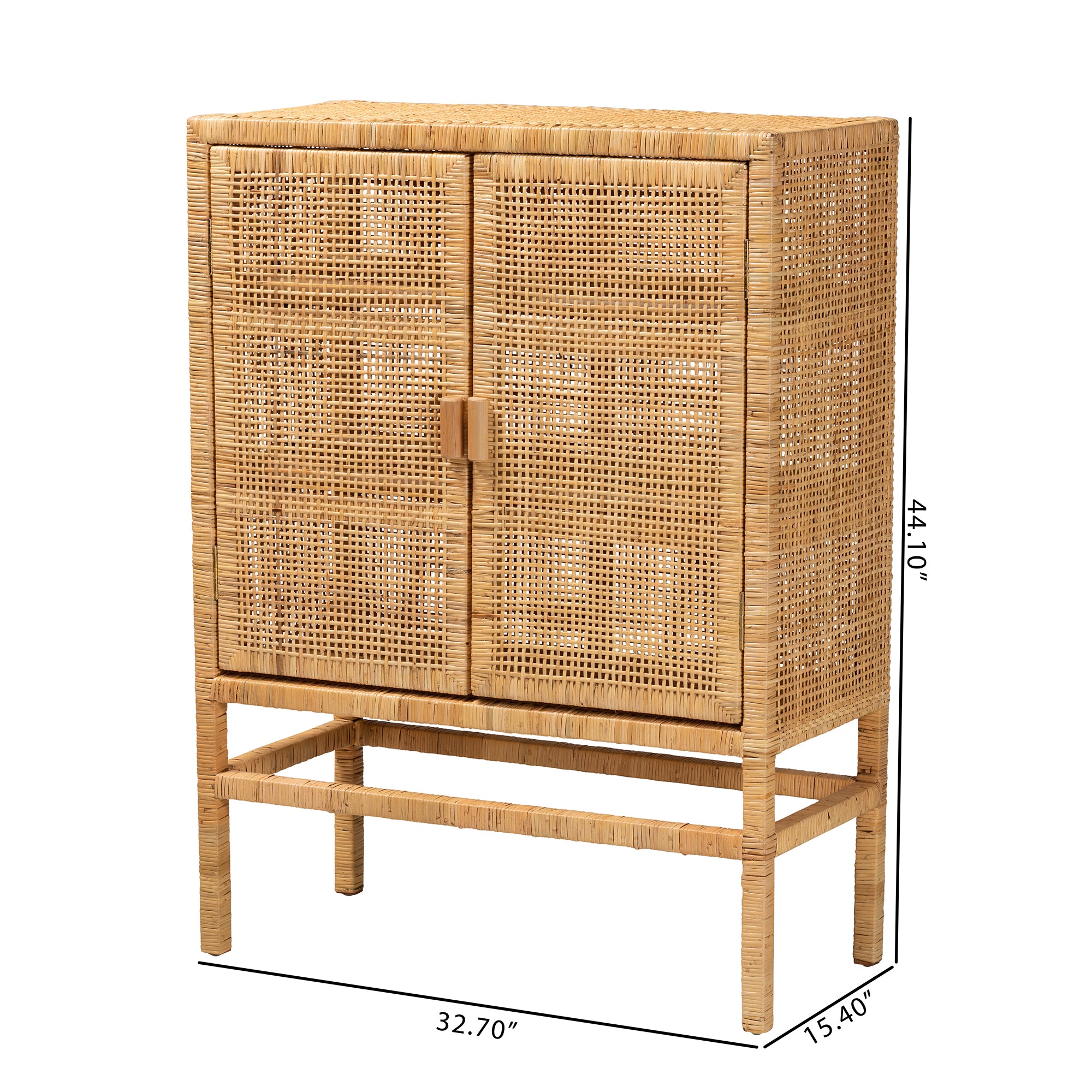 Bali & Pari Vivan Modern Bohemian Rattan and Mahogany Wood 3-Shelf Storage Cabinet