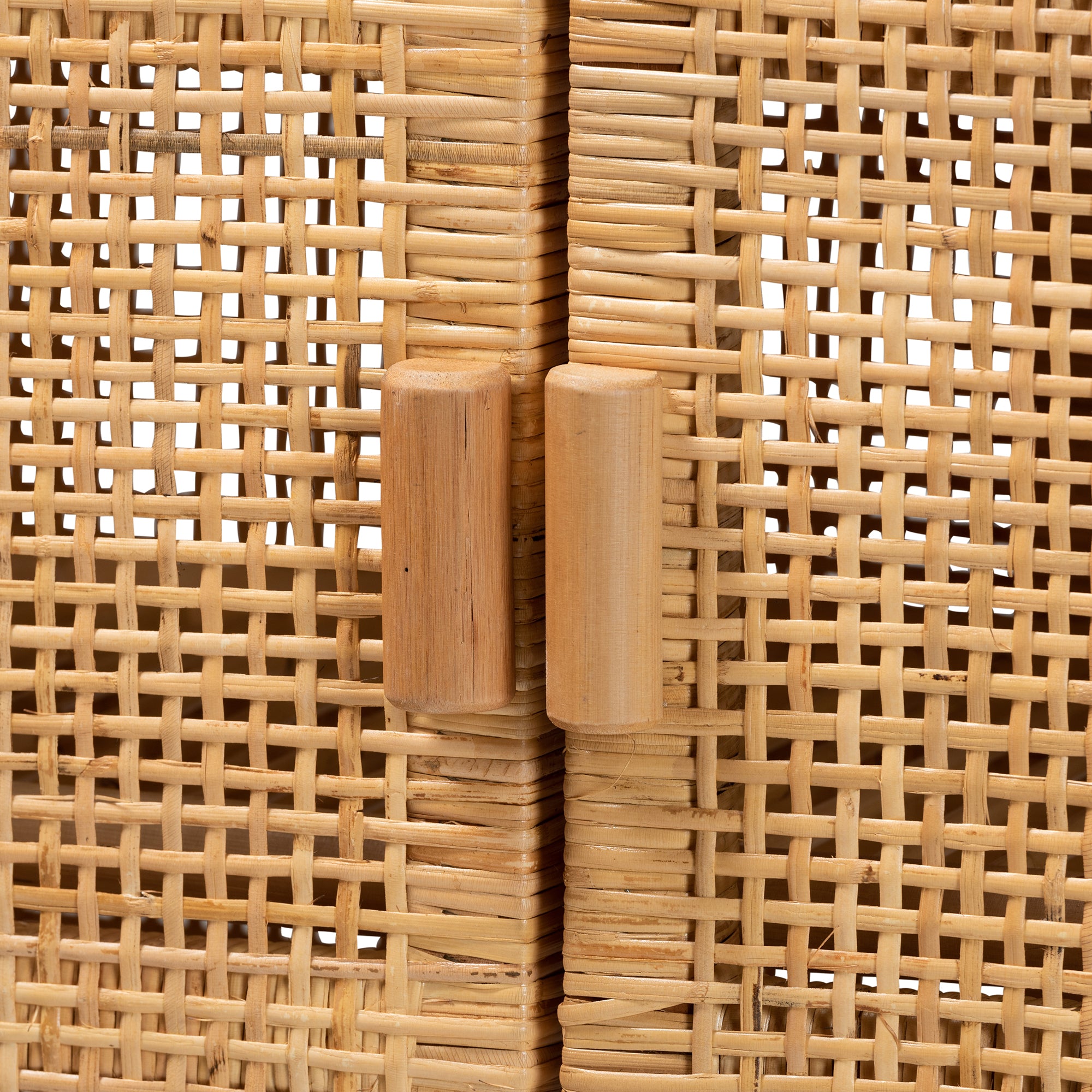 Bali & Pari Vivan Modern Bohemian Rattan and Mahogany Wood 3-Shelf Storage Cabinet