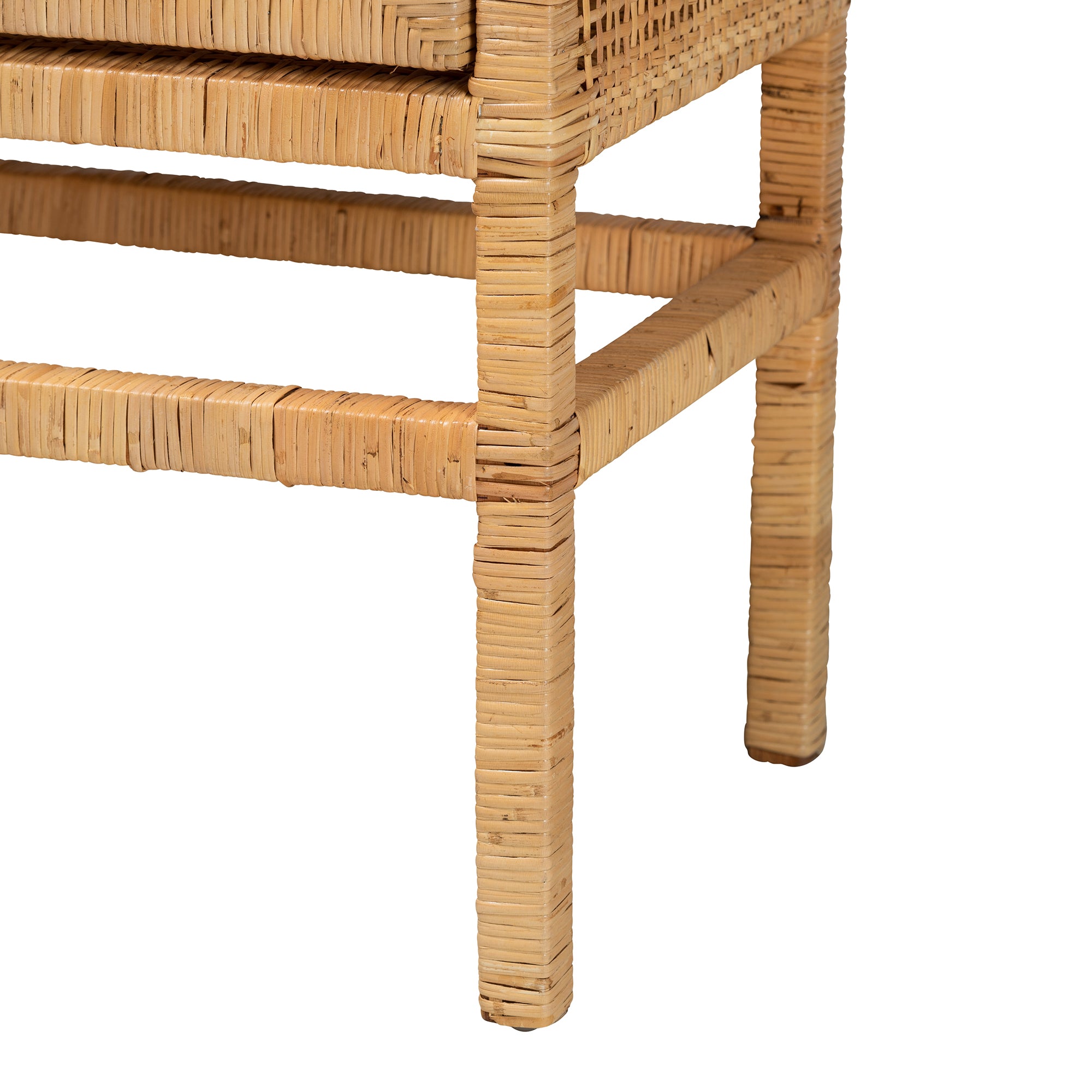 Bali & Pari Vivan Modern Bohemian Rattan and Mahogany Wood 3-Shelf Storage Cabinet