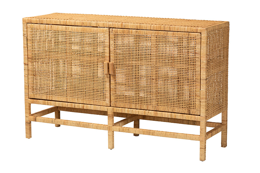 Bali & Pari Vivan Modern Bohemian Rattan and Mahogany Wood Storage Cabinet