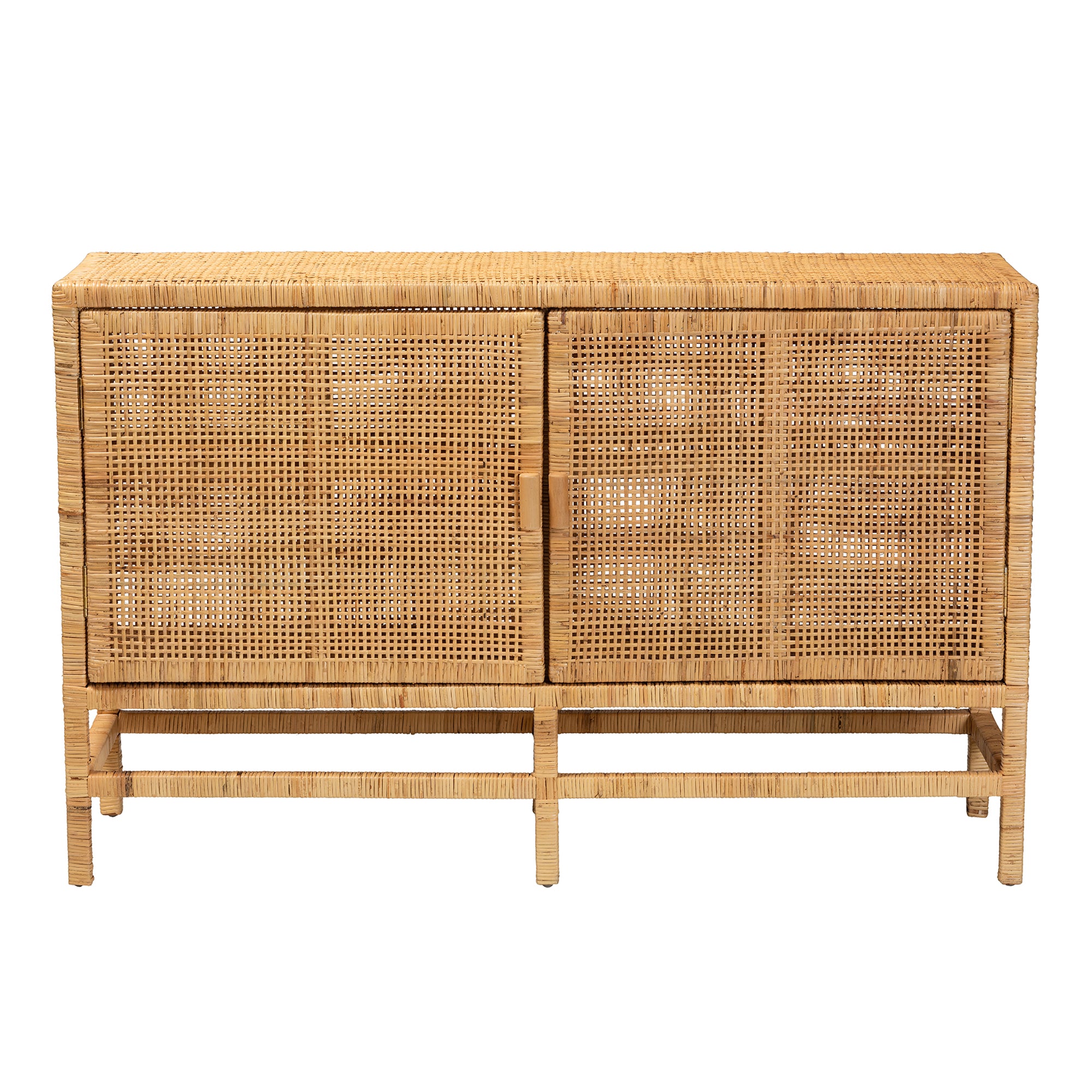 Bali & Pari Vivan Modern Bohemian Rattan and Mahogany Wood Storage Cabinet