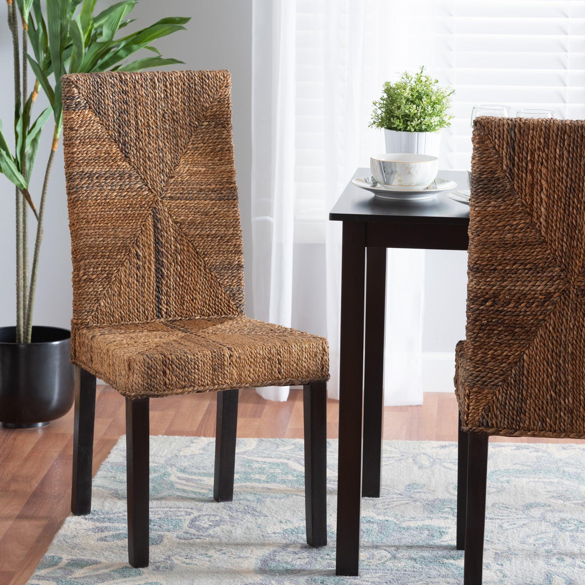 bali & pari Laymi Modern Bohemian Mahogany Wood and Seagrass Dining Chair