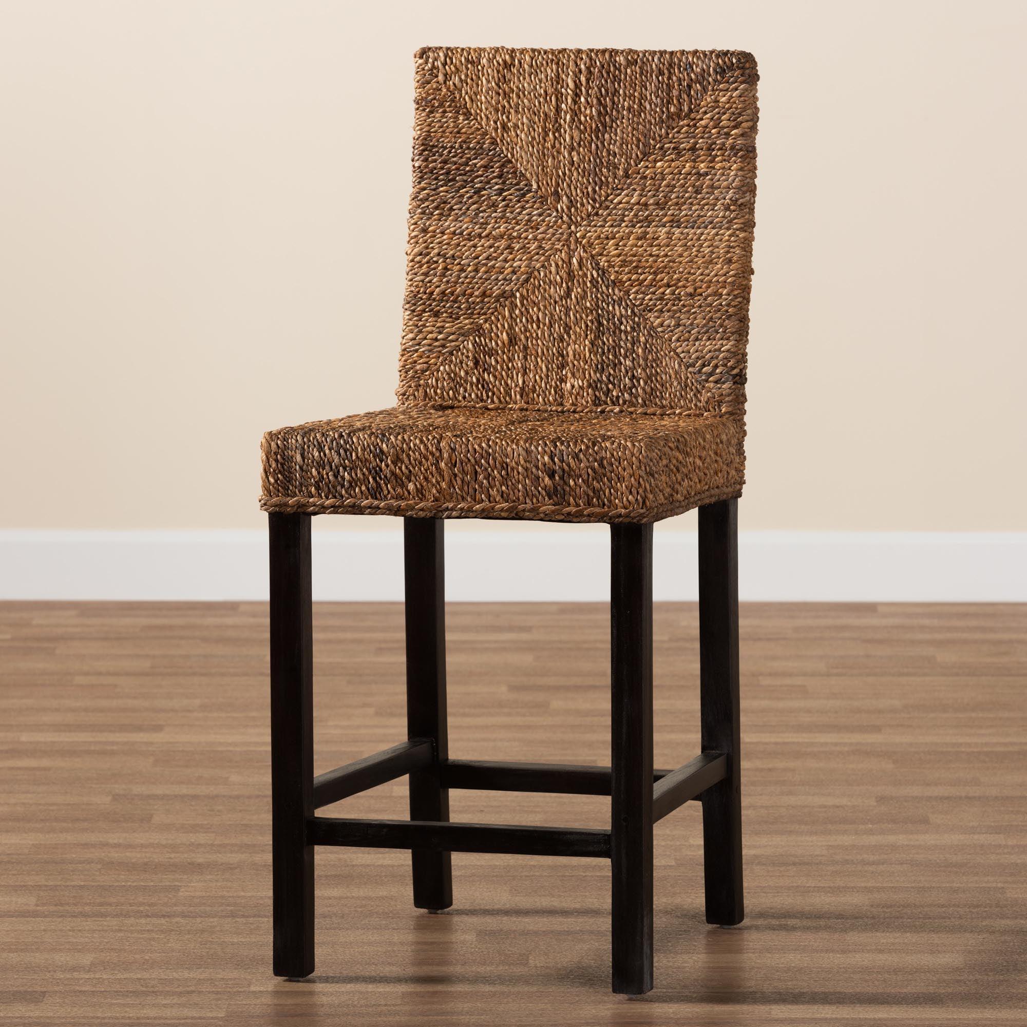 bali & pari Laymi Modern Bohemian Mahogany Wood and Seagrass Counter Stool