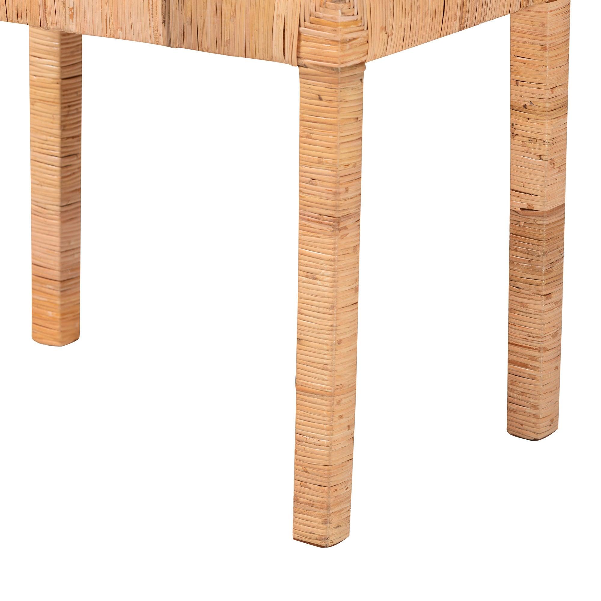 Bali & Pari Abelia Modern Bohemian Rattan and Mahogany Wood Short Accent Bench