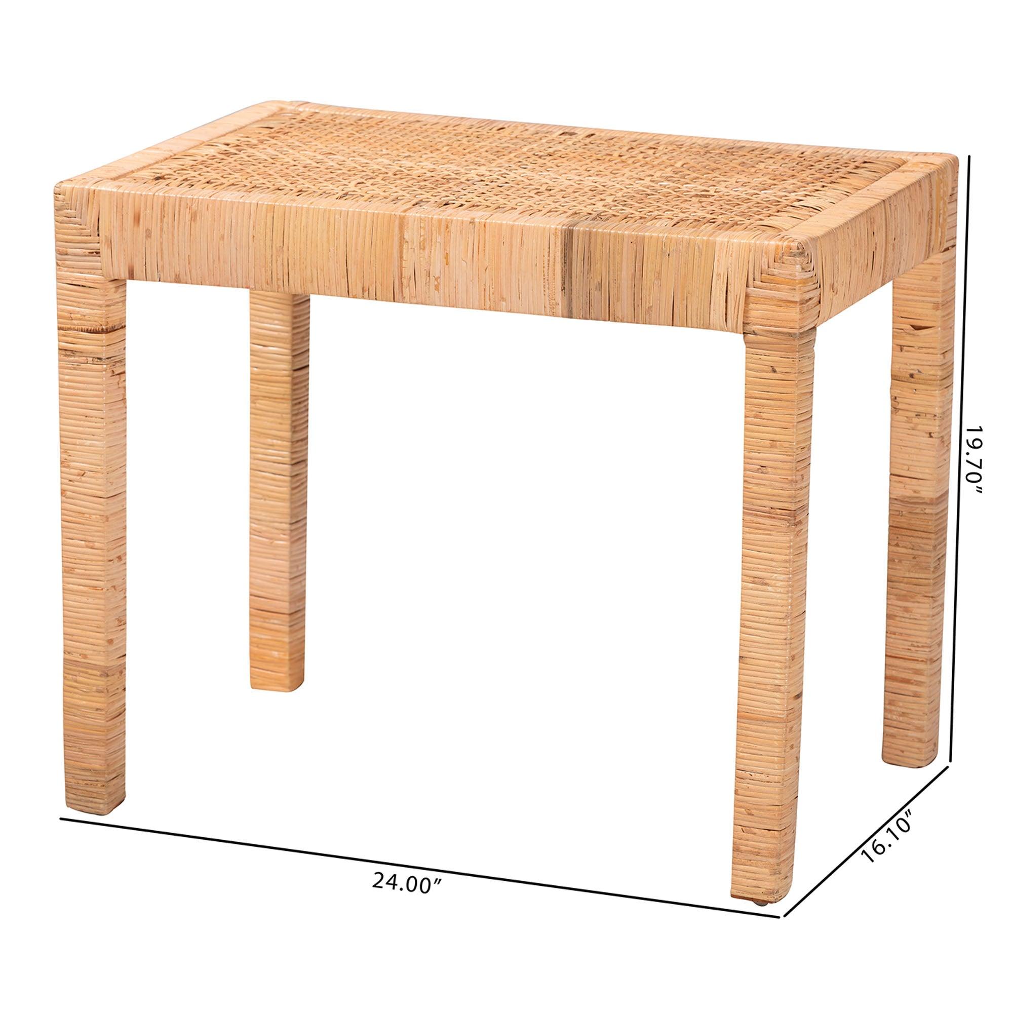 Bali & Pari Abelia Modern Bohemian Rattan and Mahogany Wood Short Accent Bench