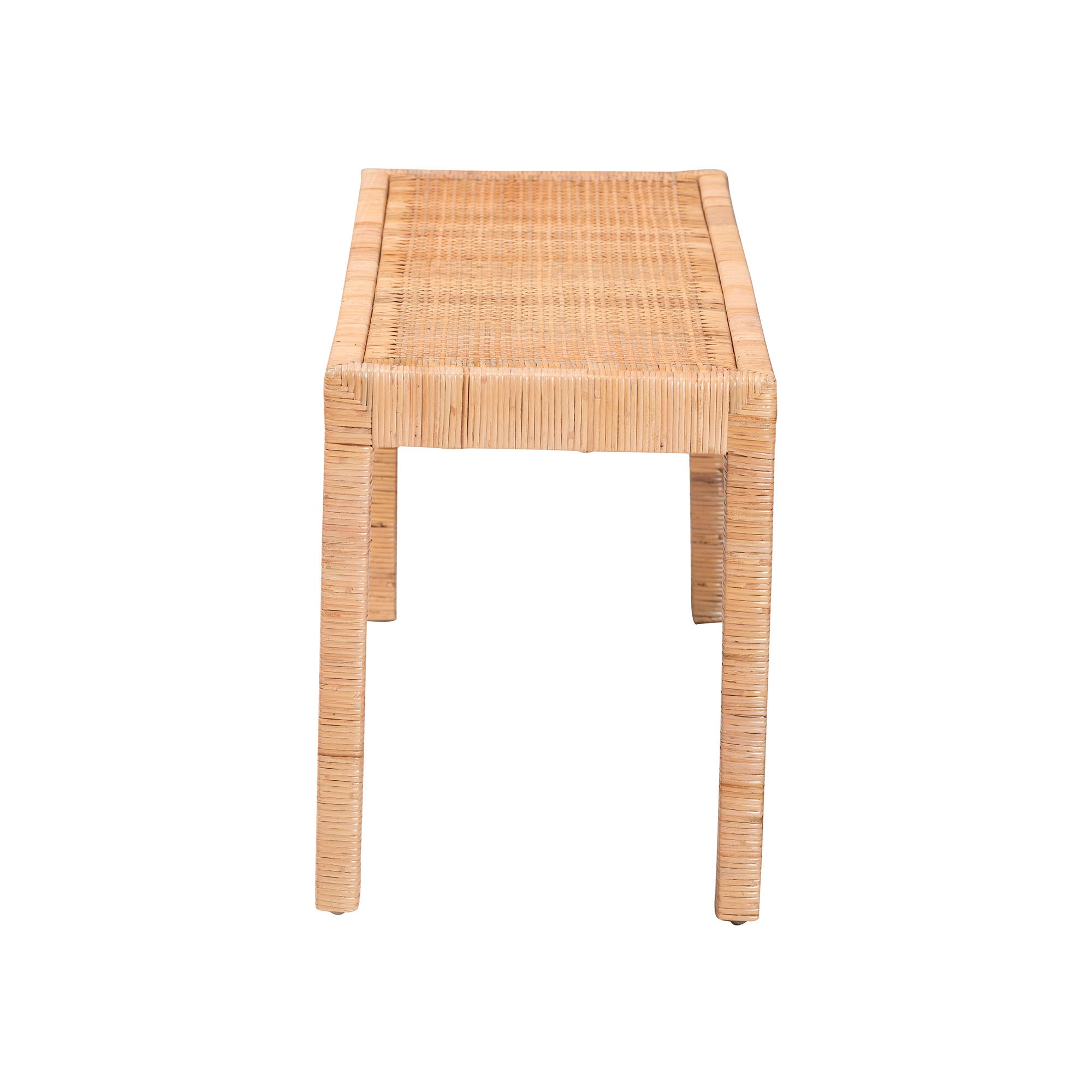 Bali & Pari Abelia Modern Bohemian Rattan and Mahogany Wood Long Accent Bench